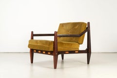 Mid-Century Easy Chair with Ottoman by Jean Gillon Rosewood Suede Brazil, 1960s