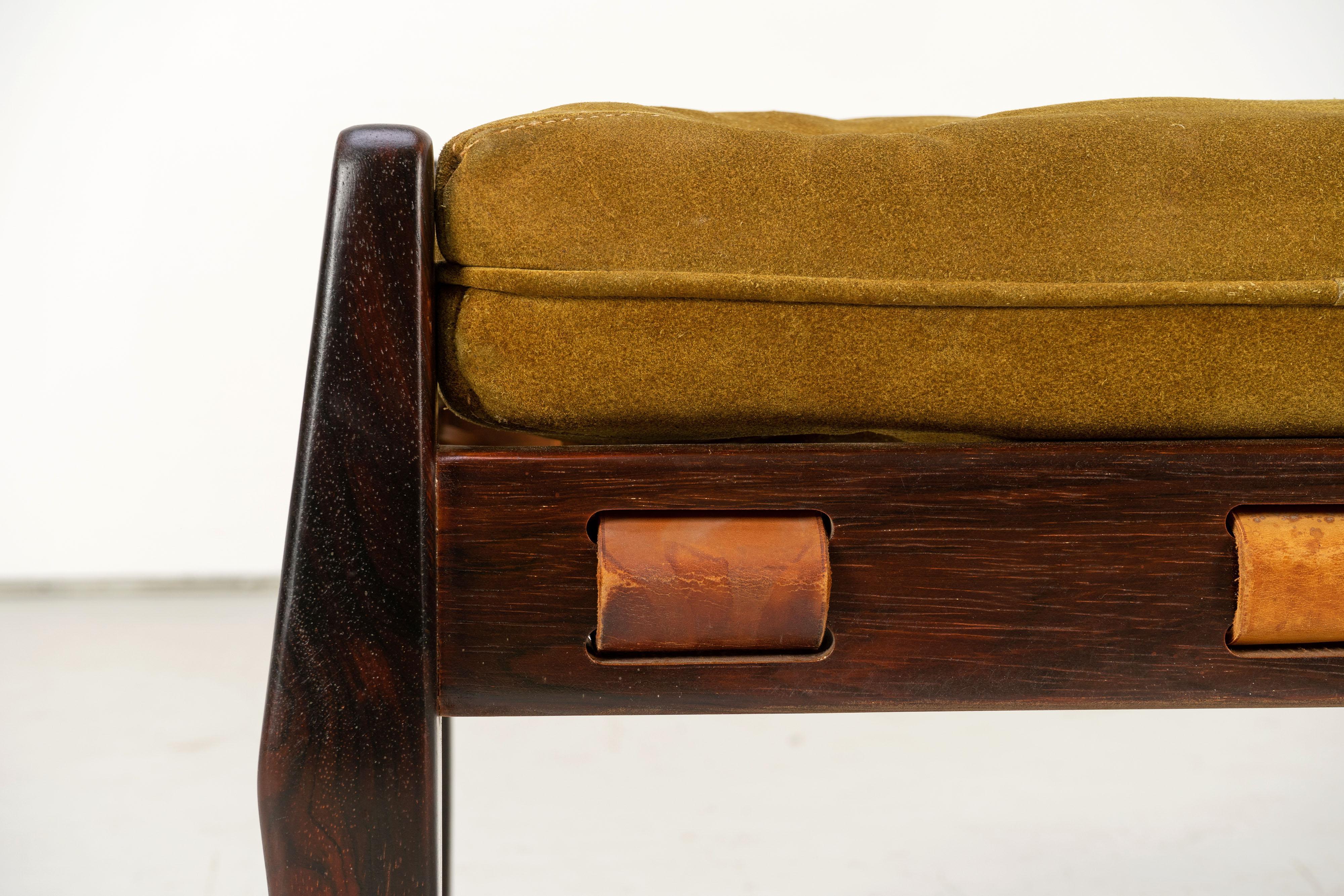 Mid-Century Easy Chair with Ottoman by Jean Gillon Rosewood Suede Brazil, 1960s 2