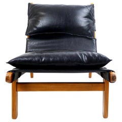 Midcentury Modern Easy Chair with Wooden Frame and Leather Cushions