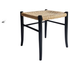 Mid Century Ebonised & Woven Seagrass Italian Stool Gio Ponty Style, 1950s