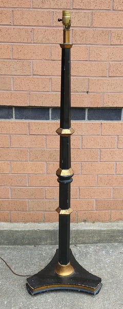 Mid Century Ebonized and Partial Gilt Walnut Floor Lamp