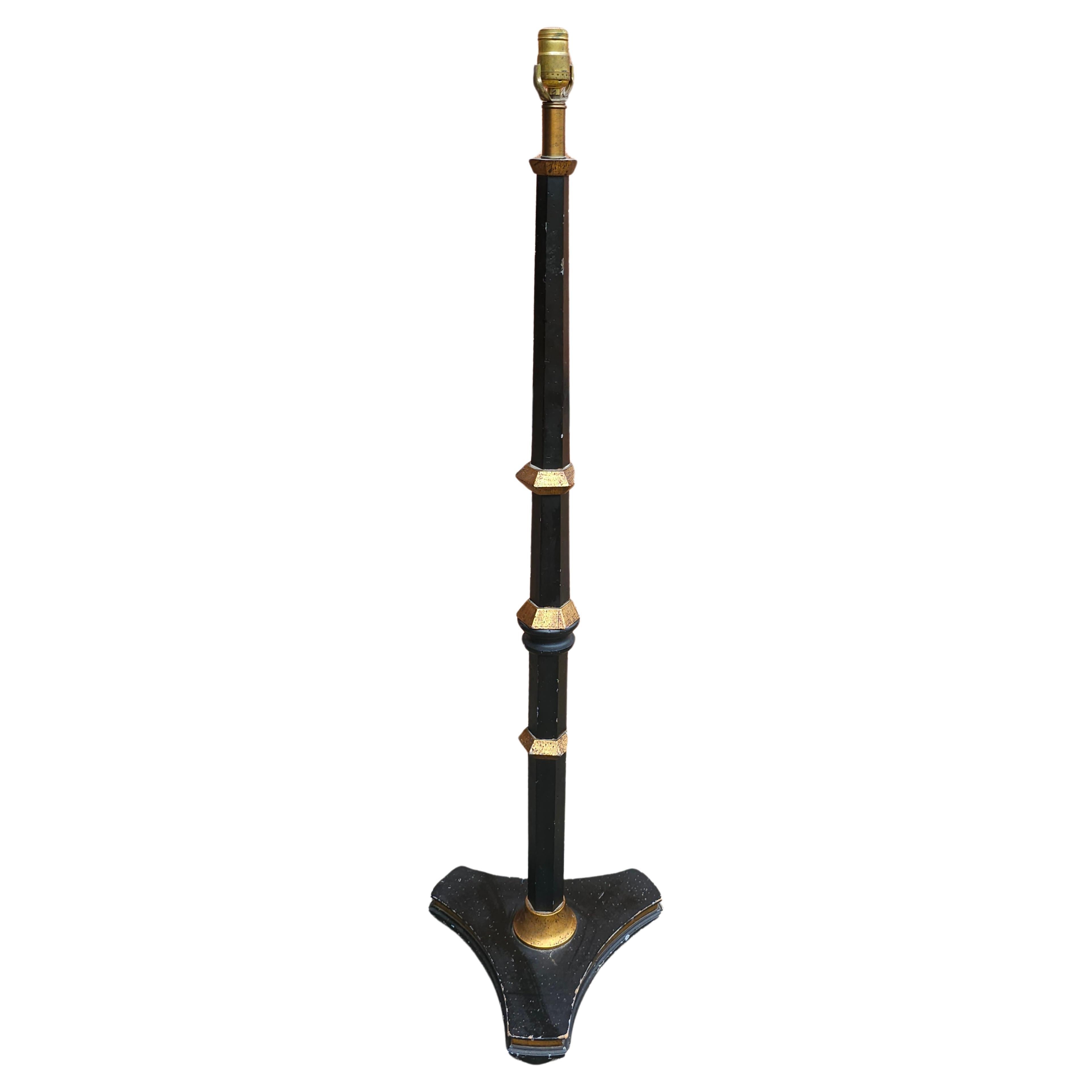 Mid Century Ebonized and Partial Gilt Walnut Floor Lamp