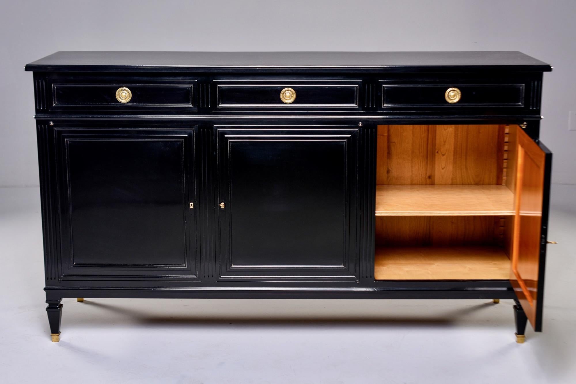 Mahogany Mid Century Ebonized Commode or Buffet with Three Drawers and Three Doors