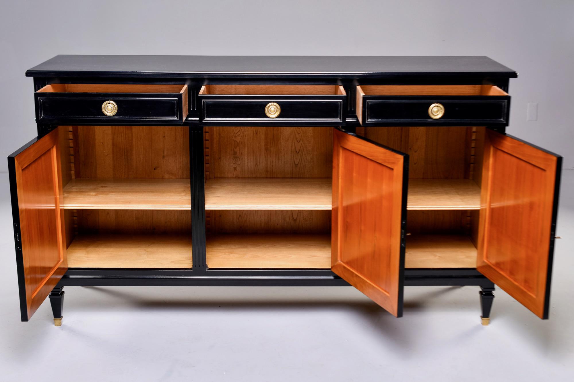 Mid Century Ebonized Commode or Buffet with Three Drawers and Three Doors 1