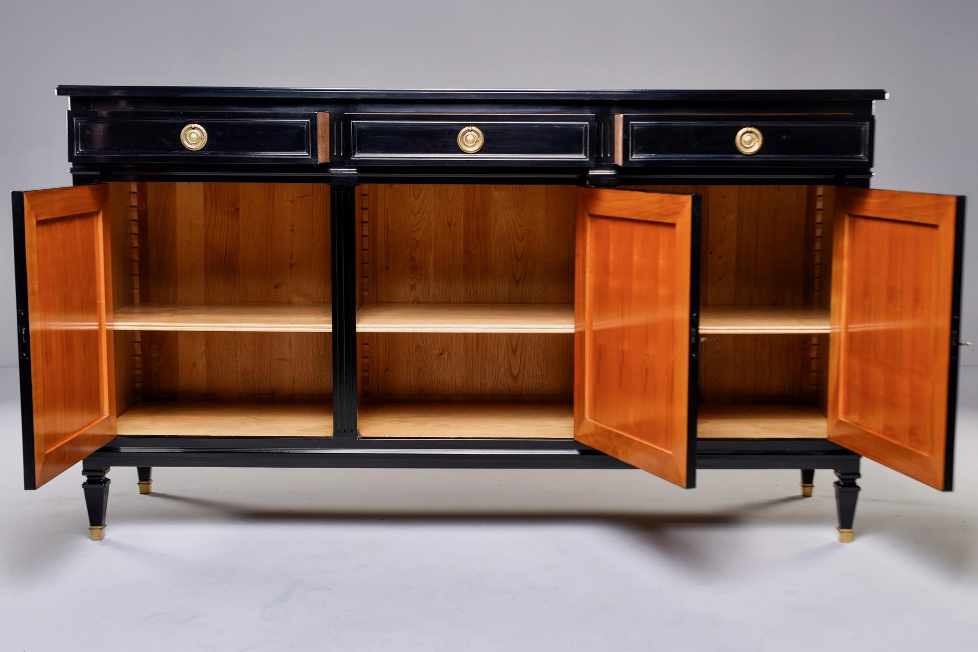 Mid Century Ebonized Commode or Buffet with Three Drawers and Three Doors 2