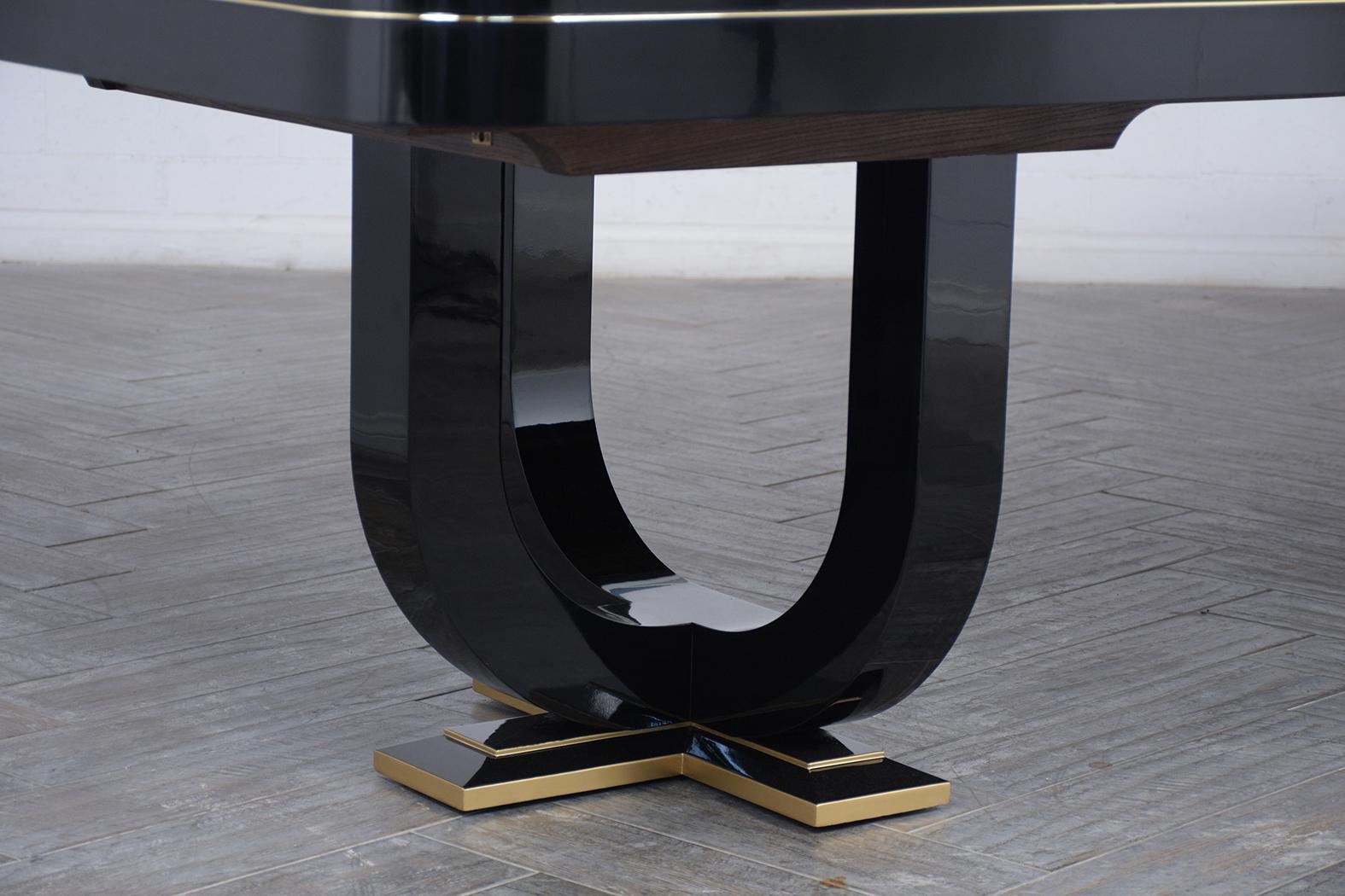 Brass Vintage Modern Extendable Ebonized Dining Table