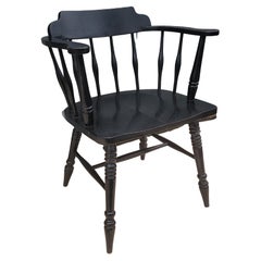 Mid-Century Ebonized Oak Lowback Windsor Chair