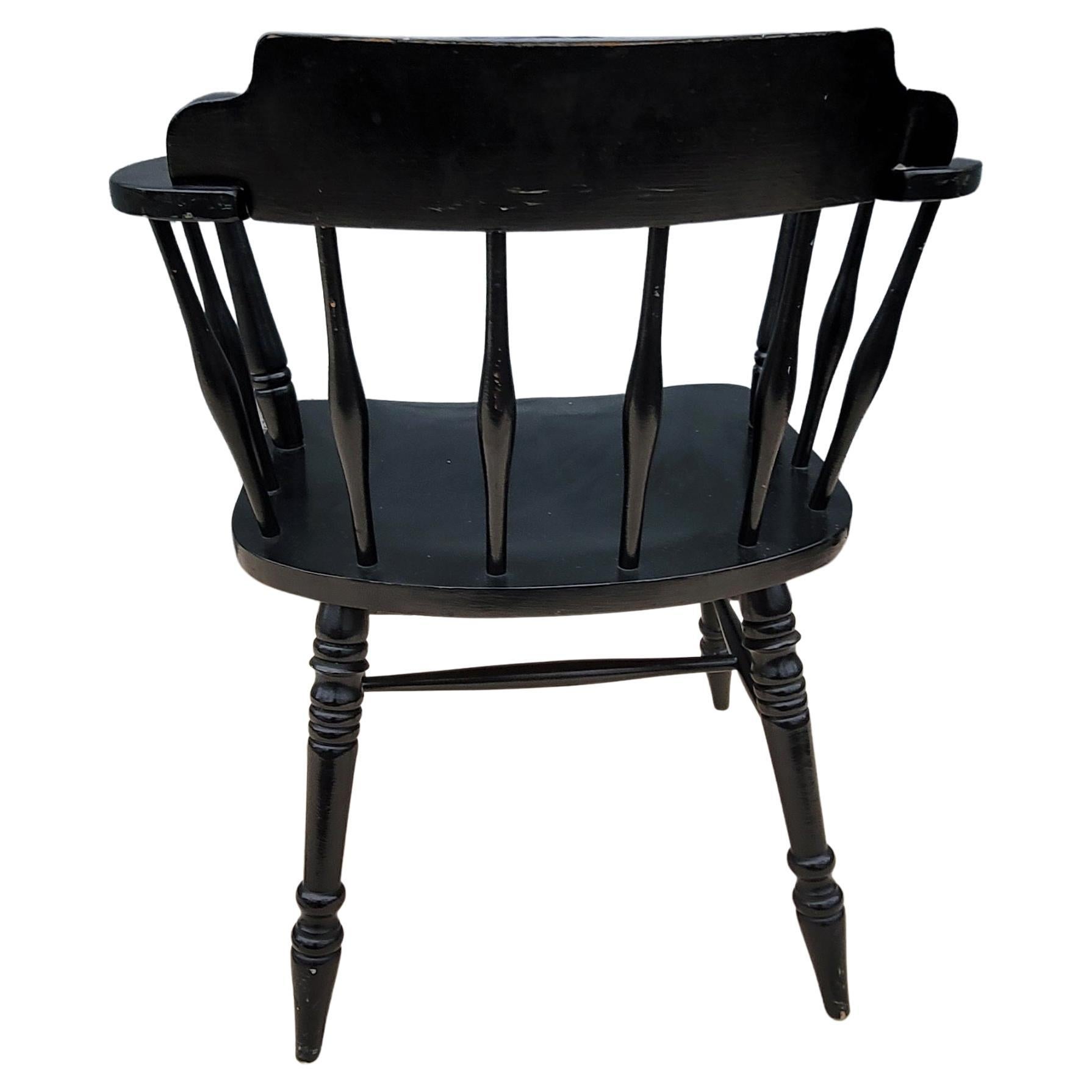 American Mid-Century Ebonized Oak Lowback Windsor Chair For Sale