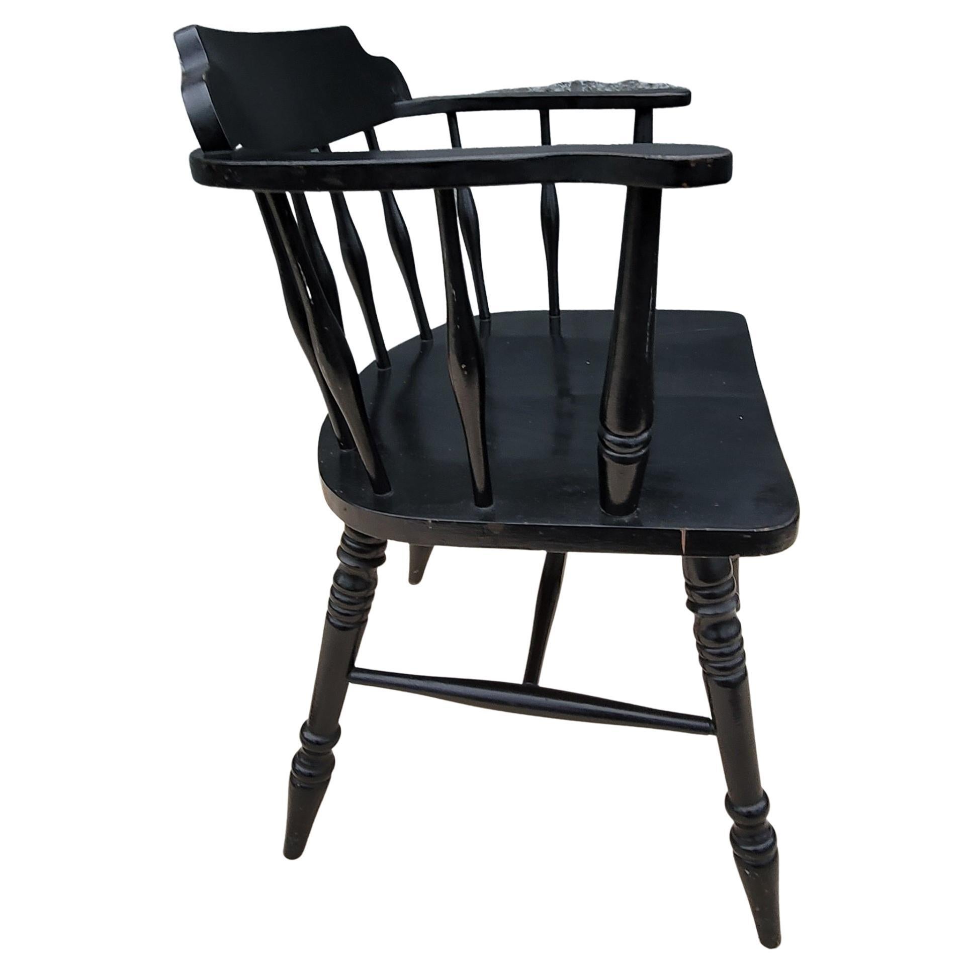 Mid-Century Ebonized Oak Lowback Windsor Chair For Sale 1