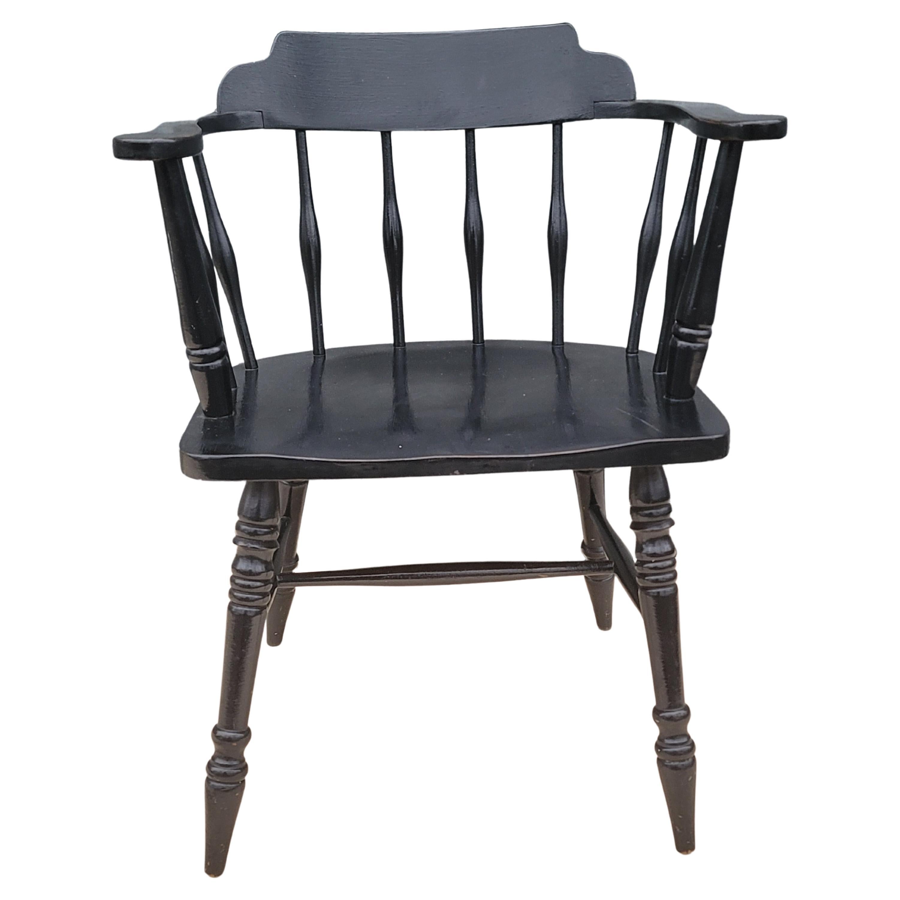Mid-Century Ebonized Oak Lowback Windsor Chair