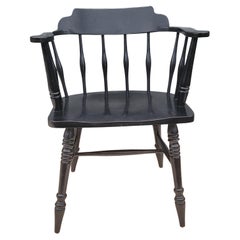 Vintage Mid-Century Ebonized Oak Lowback Windsor Chair