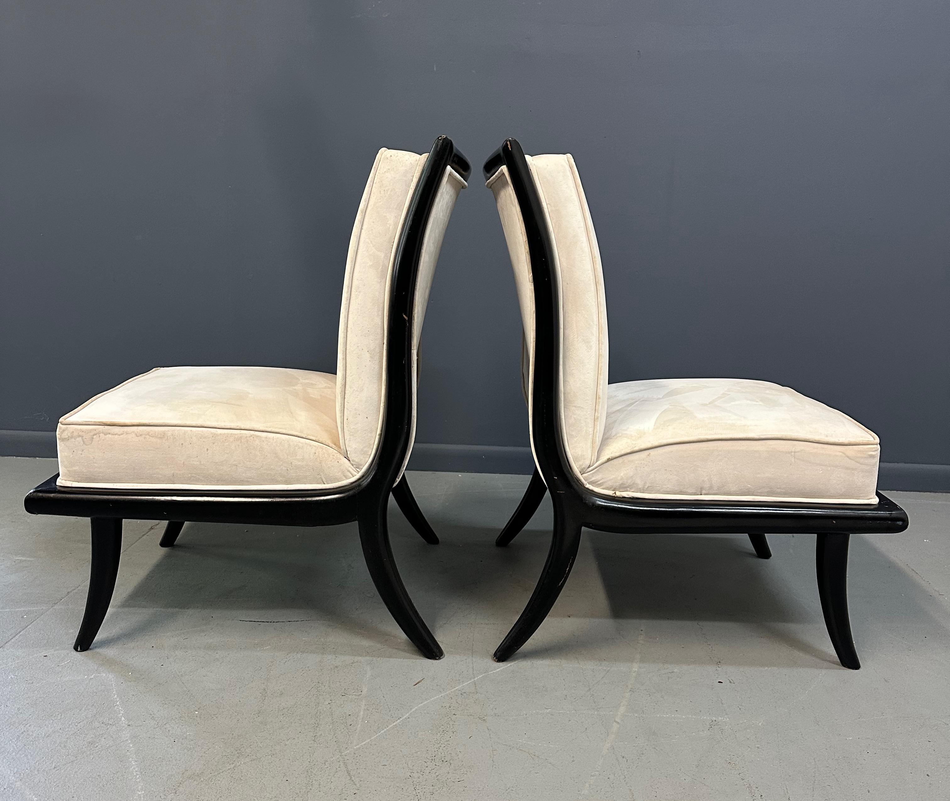 Mid-Century Modern Mid Century Ebonized Slipper Chairs in the Style of Robsjohn-Gibbings For Sale