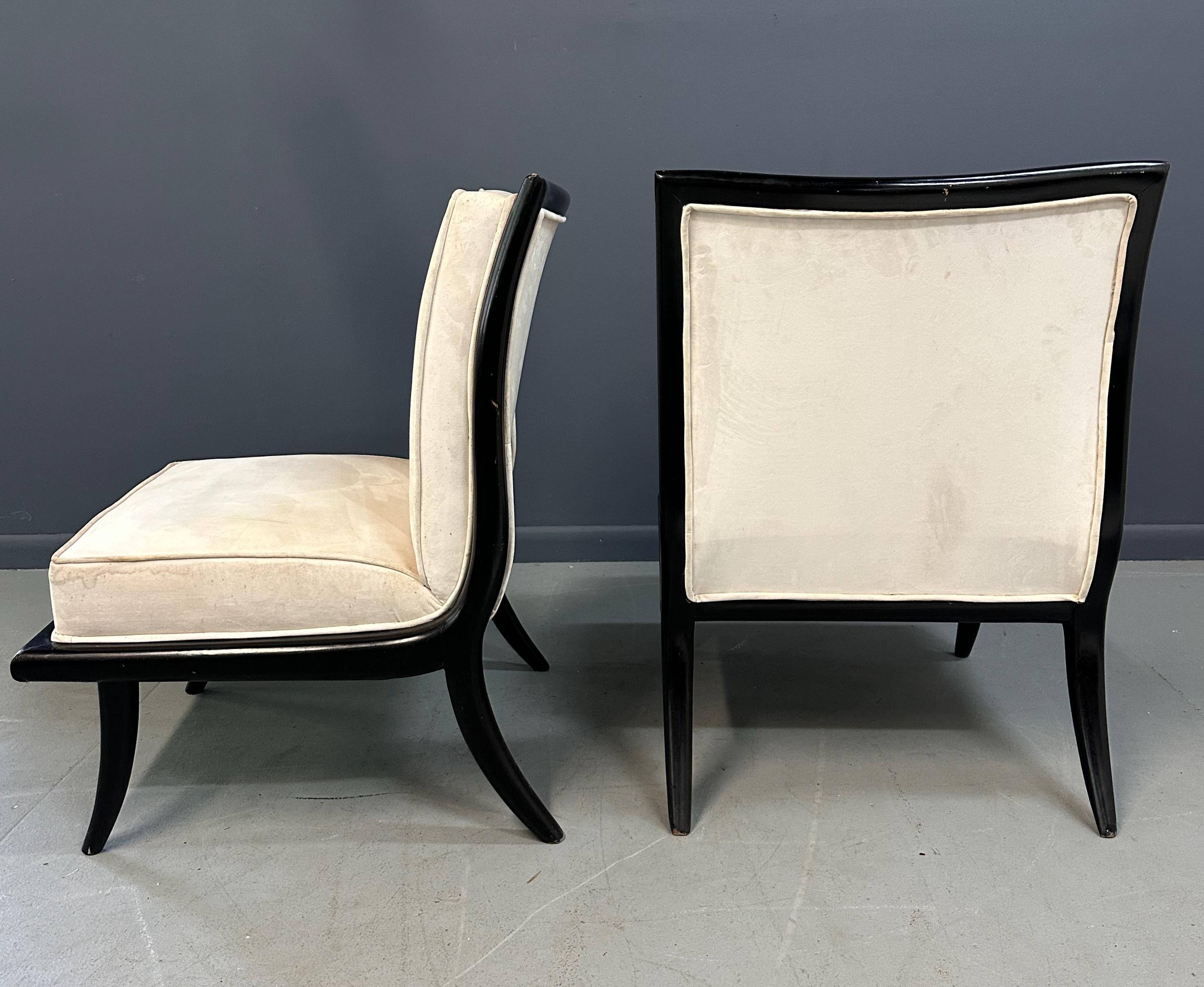 20th Century Mid Century Ebonized Slipper Chairs in the Style of Robsjohn-Gibbings For Sale