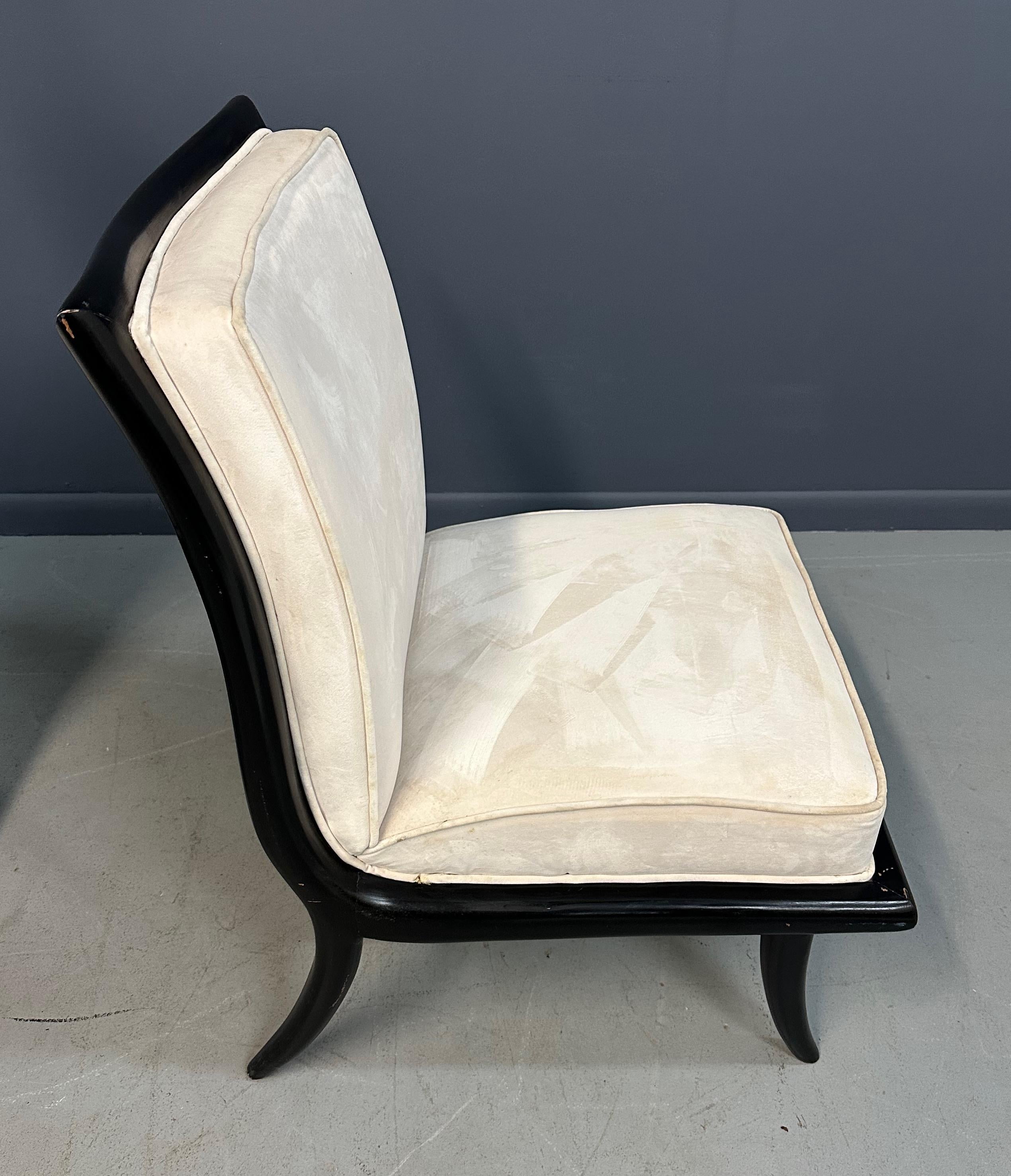 Mid Century Ebonized Slipper Chairs in the Style of Robsjohn-Gibbings For Sale 2