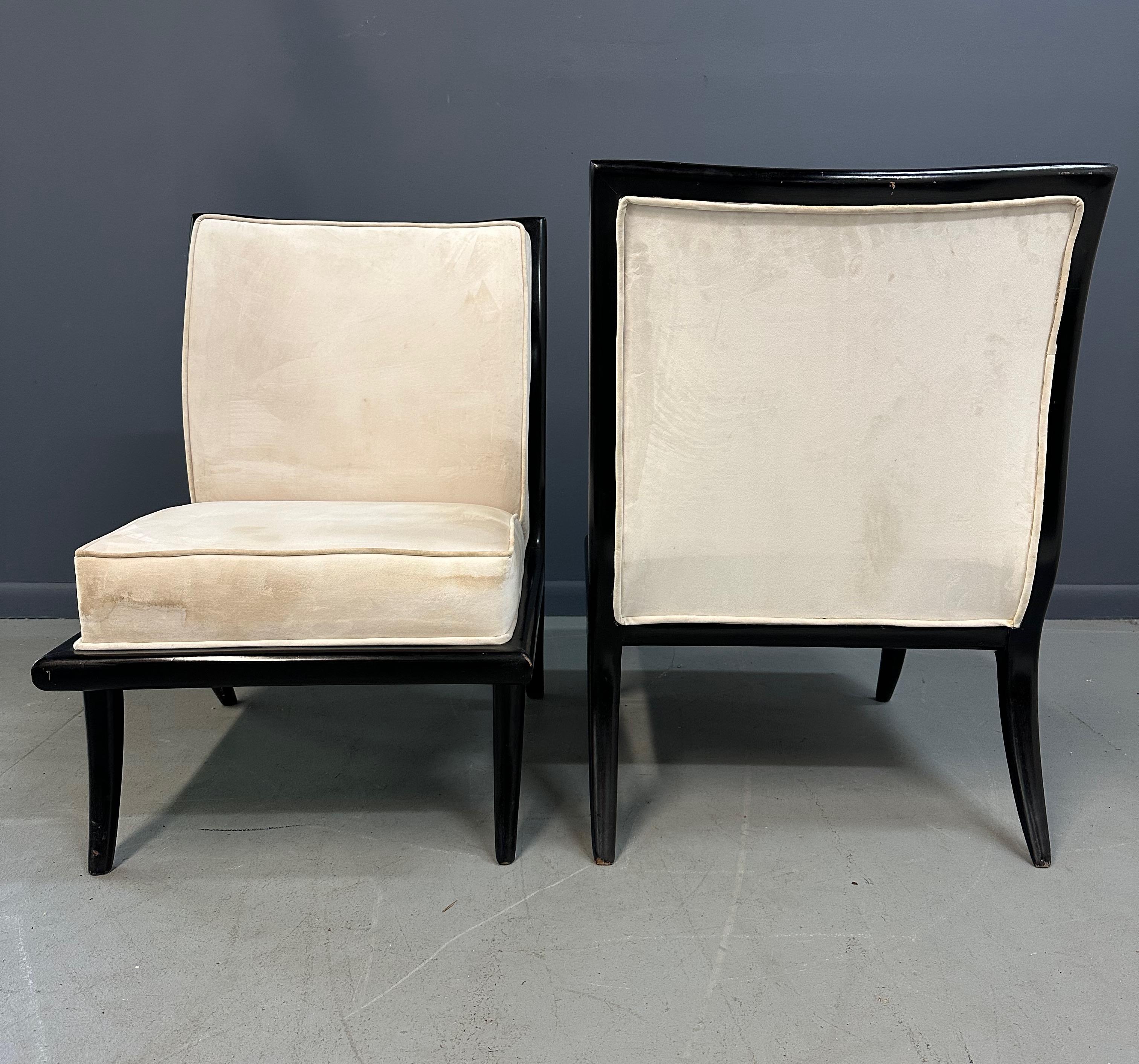Mid Century Ebonized Slipper Chairs in the Style of Robsjohn-Gibbings For Sale 3