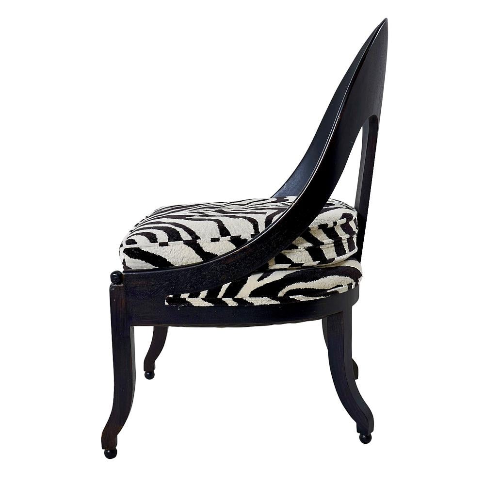 Other Mid Century Ebonized Vintage Spoon Chair Upholstered in Schumacher Fabric
