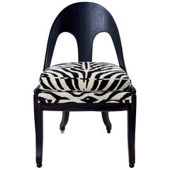 Mid Century Ebonized Vintage Spoon Chair Upholstered in Schumacher Fabric