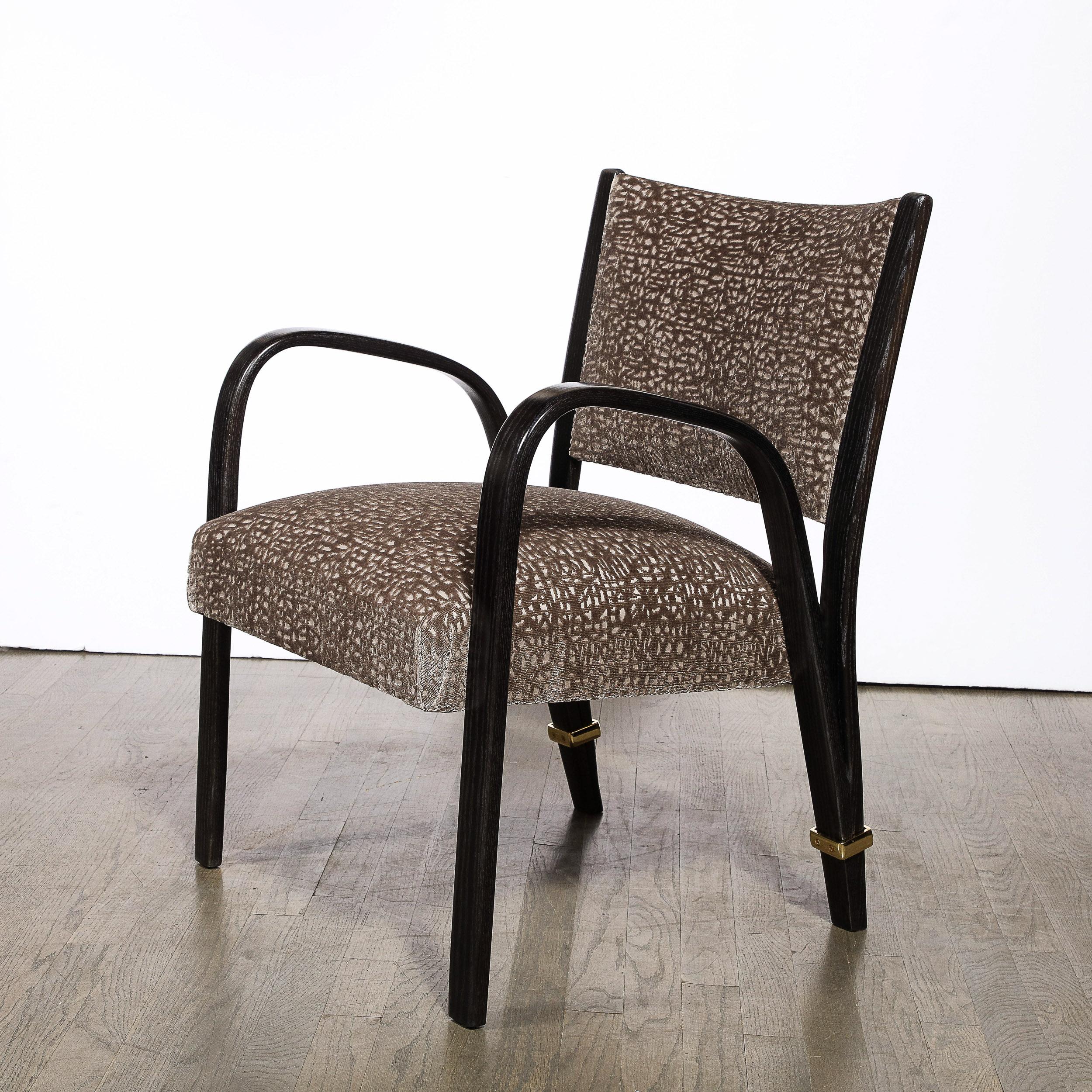 Mid-Century Ebonized Walnut, Brass & Holly Hunt Velvet Chairs by Hughes Steiner For Sale 4