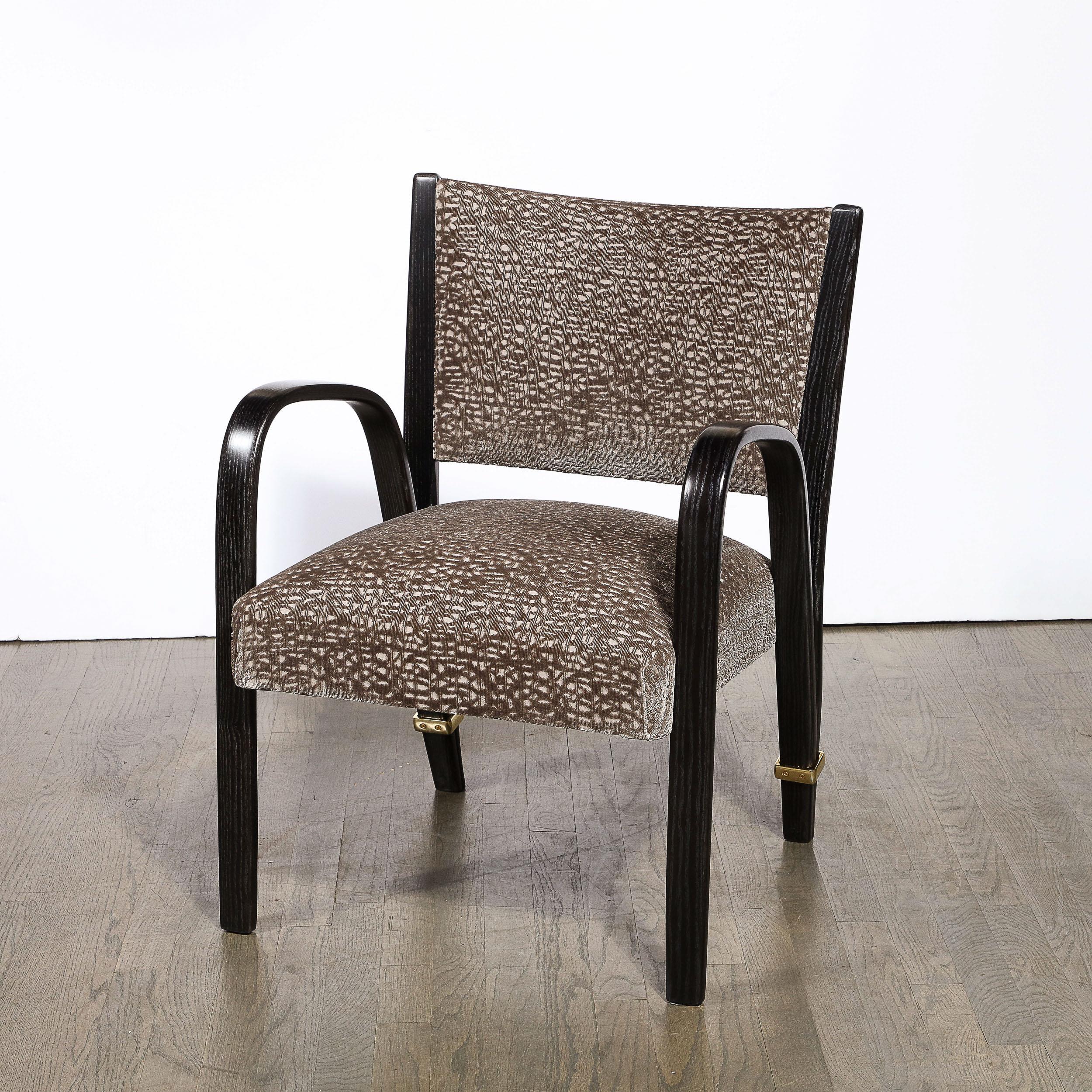 Mid-Century Ebonized Walnut, Brass & Holly Hunt Velvet Chairs by Hughes Steiner For Sale 5