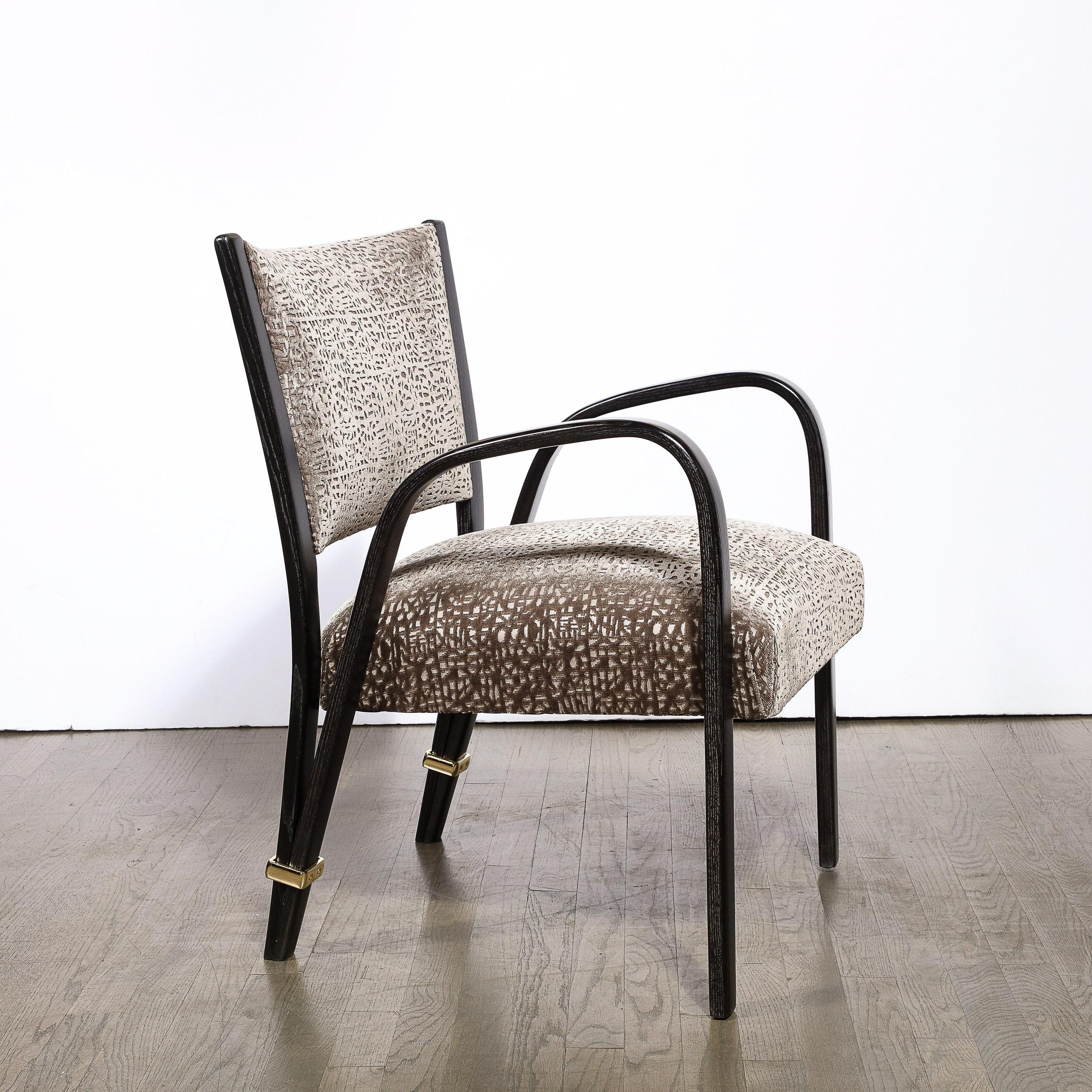 Mid-Century Modern Mid-Century Ebonized Walnut, Brass & Holly Hunt Velvet Chairs by Hughes Steiner For Sale