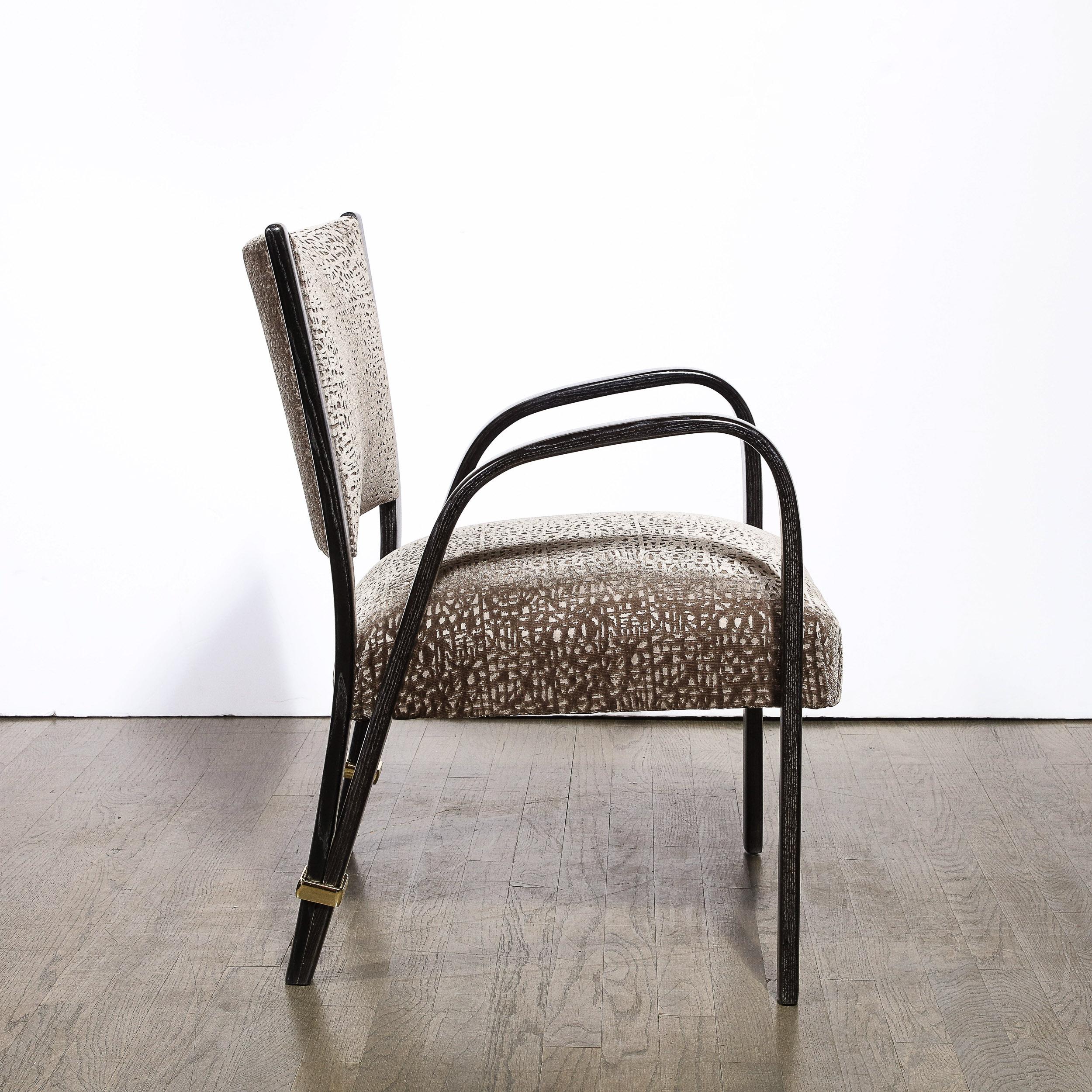 French Mid-Century Ebonized Walnut, Brass & Holly Hunt Velvet Chairs by Hughes Steiner For Sale