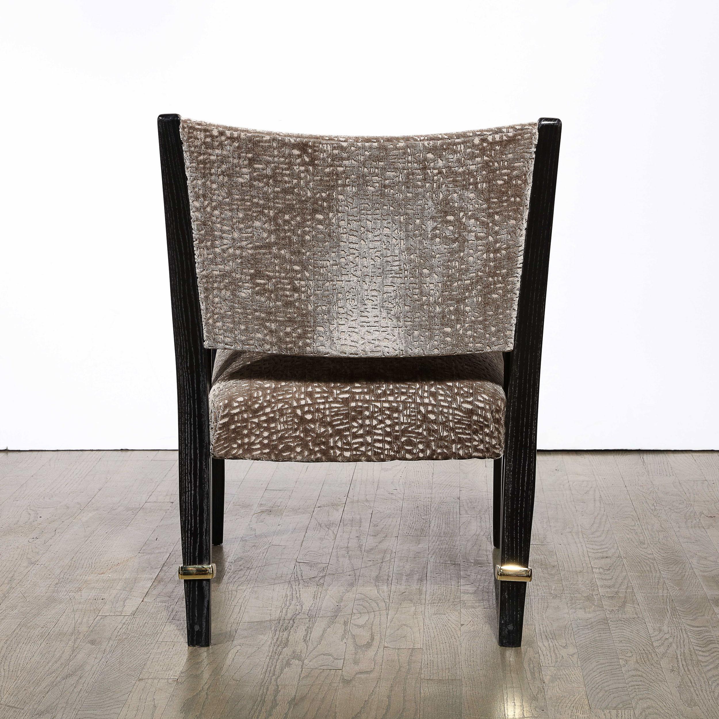 Mid-20th Century Mid-Century Ebonized Walnut, Brass & Holly Hunt Velvet Chairs by Hughes Steiner For Sale
