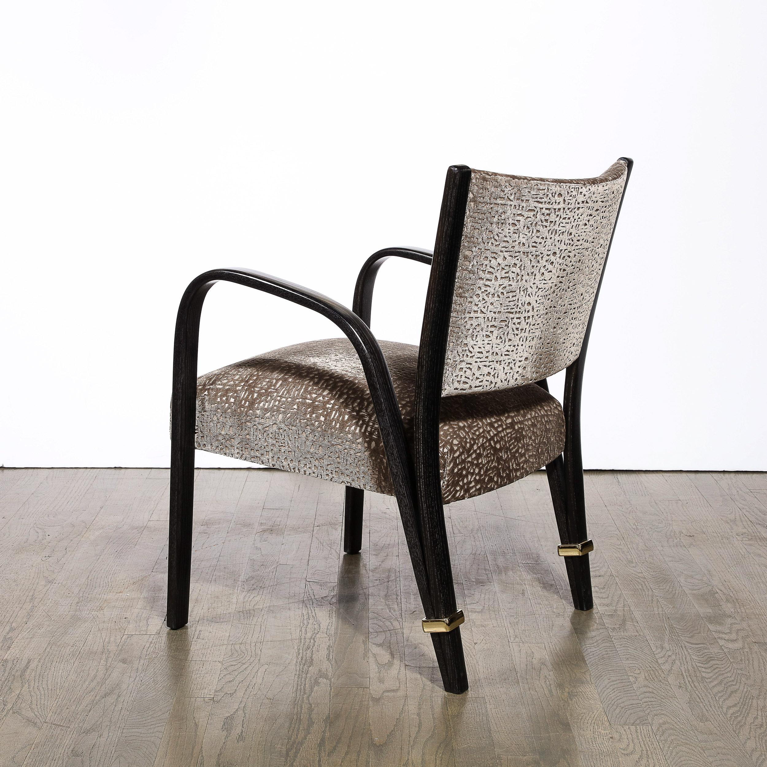 Mid-Century Ebonized Walnut, Brass & Holly Hunt Velvet Chairs by Hughes Steiner For Sale 1