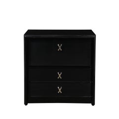 Mid-Century Ebonized Walnut & Nickel X Form Pull Nightstands by Paul Frankl
