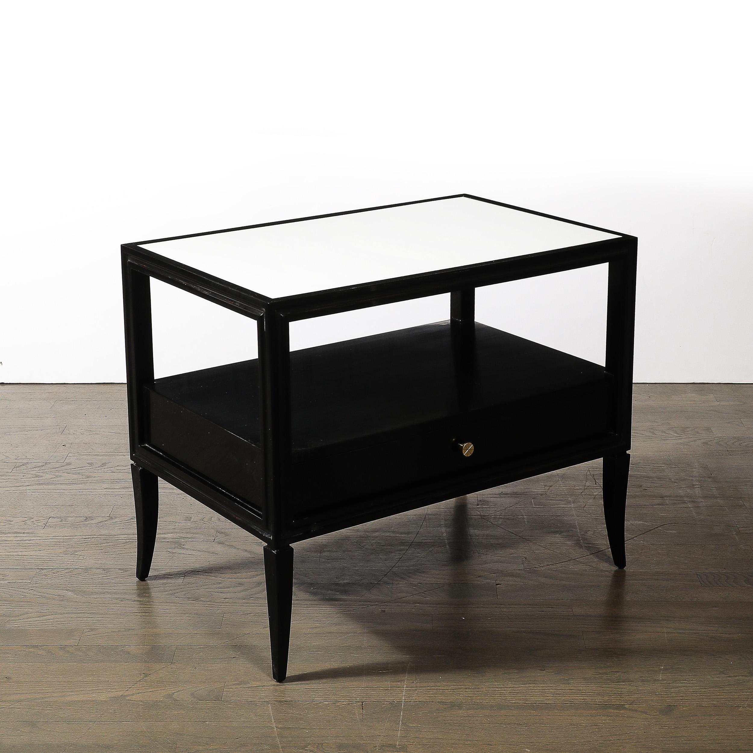 Mid-Century Ebonized Walnut Night Stands/End Tables w/ Brass by Tommi Parzinger For Sale 8