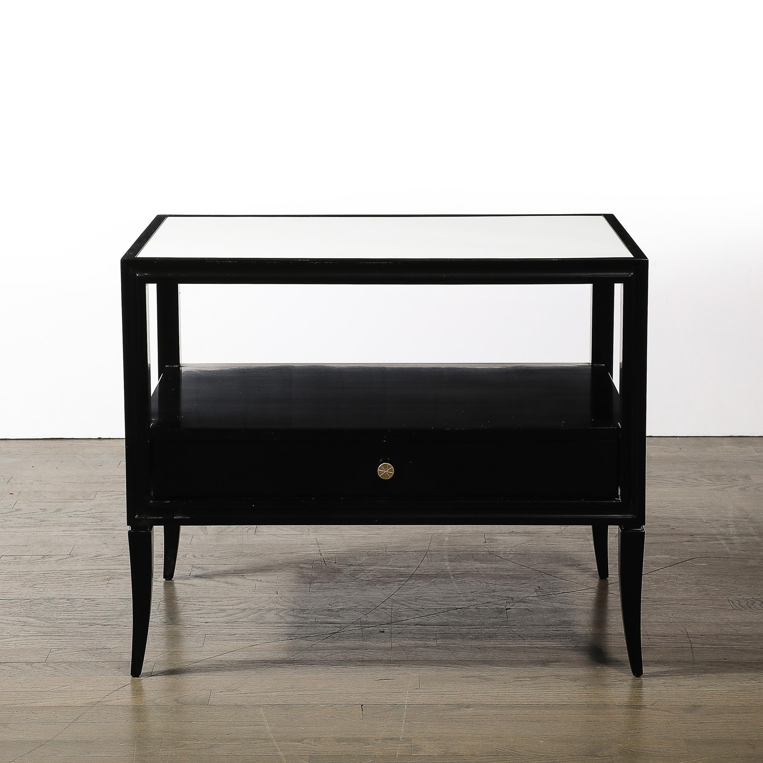 Mid-Century Modern Mid-Century Ebonized Walnut Night Stands/End Tables w/ Brass by Tommi Parzinger For Sale