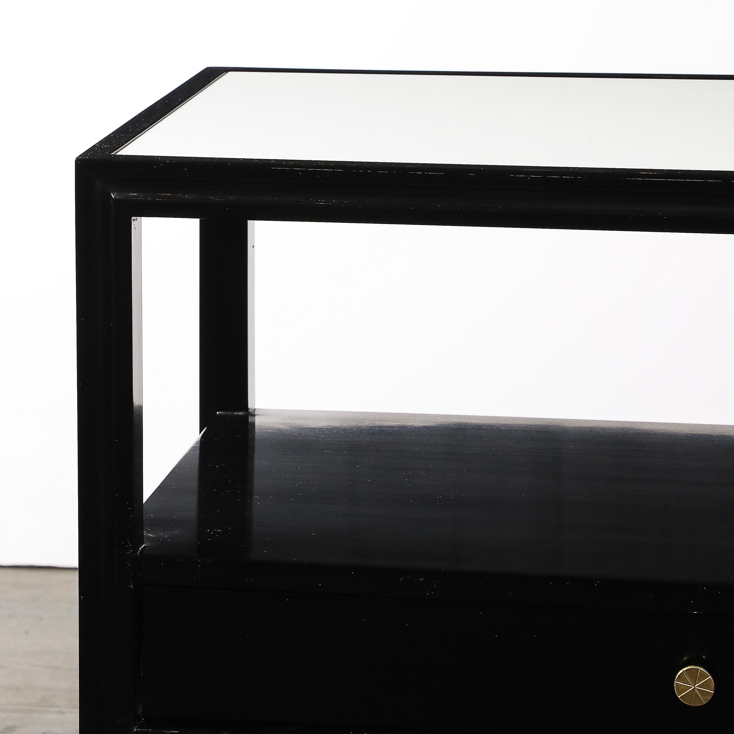 American Mid-Century Ebonized Walnut Night Stands/End Tables w/ Brass by Tommi Parzinger For Sale
