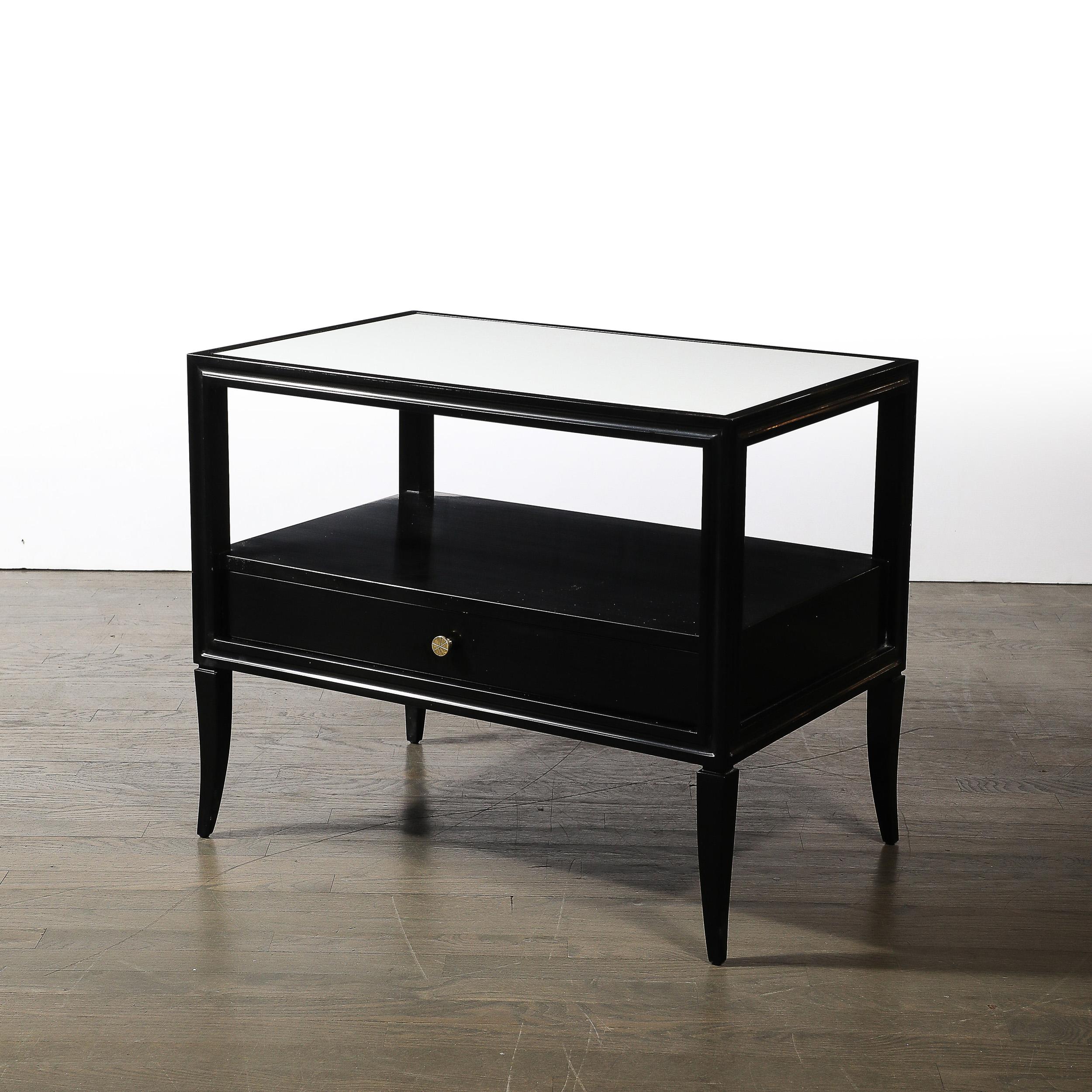 Mid-20th Century Mid-Century Ebonized Walnut Night Stands/End Tables w/ Brass by Tommi Parzinger For Sale