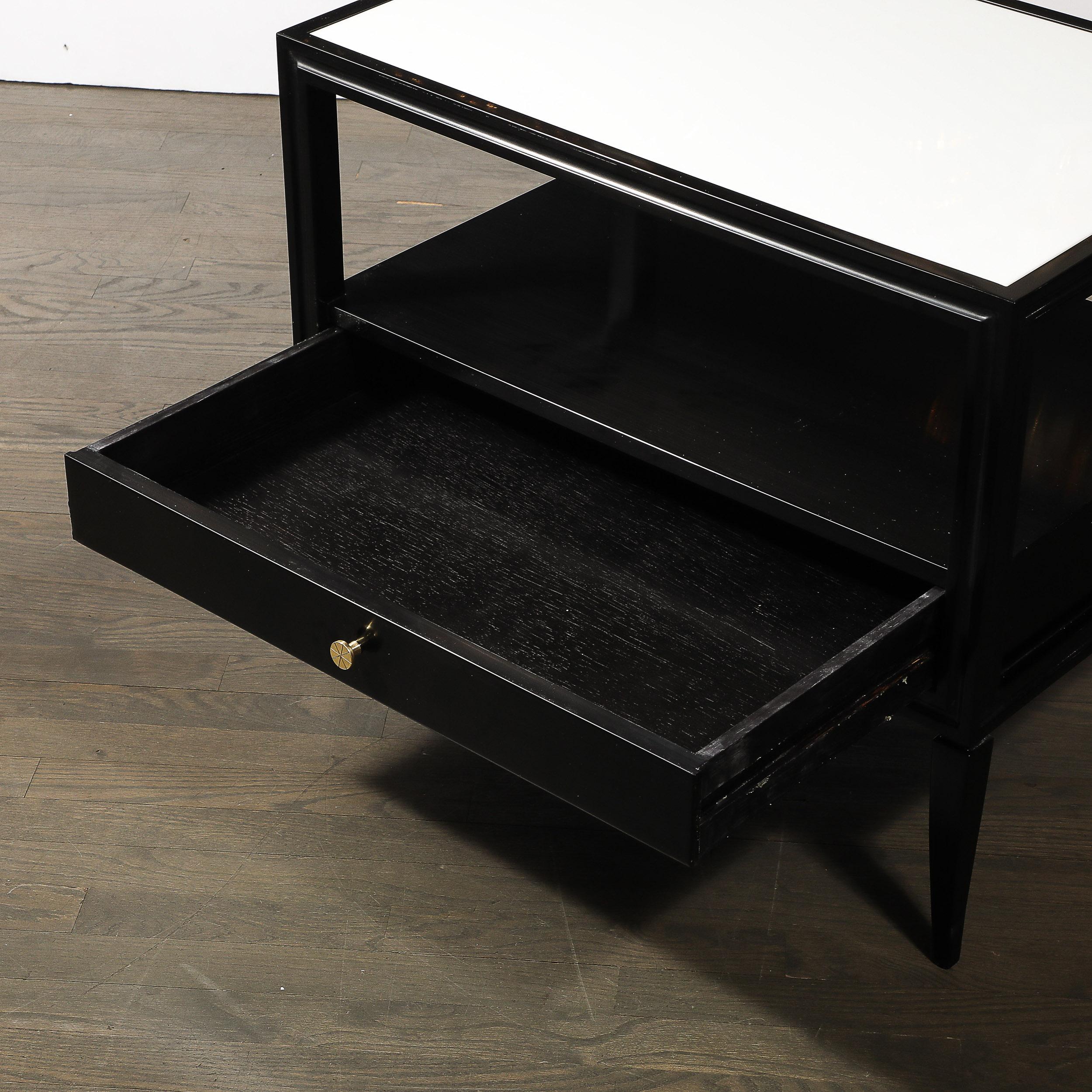 Mid-Century Ebonized Walnut Night Stands/End Tables w/ Brass by Tommi Parzinger For Sale 3