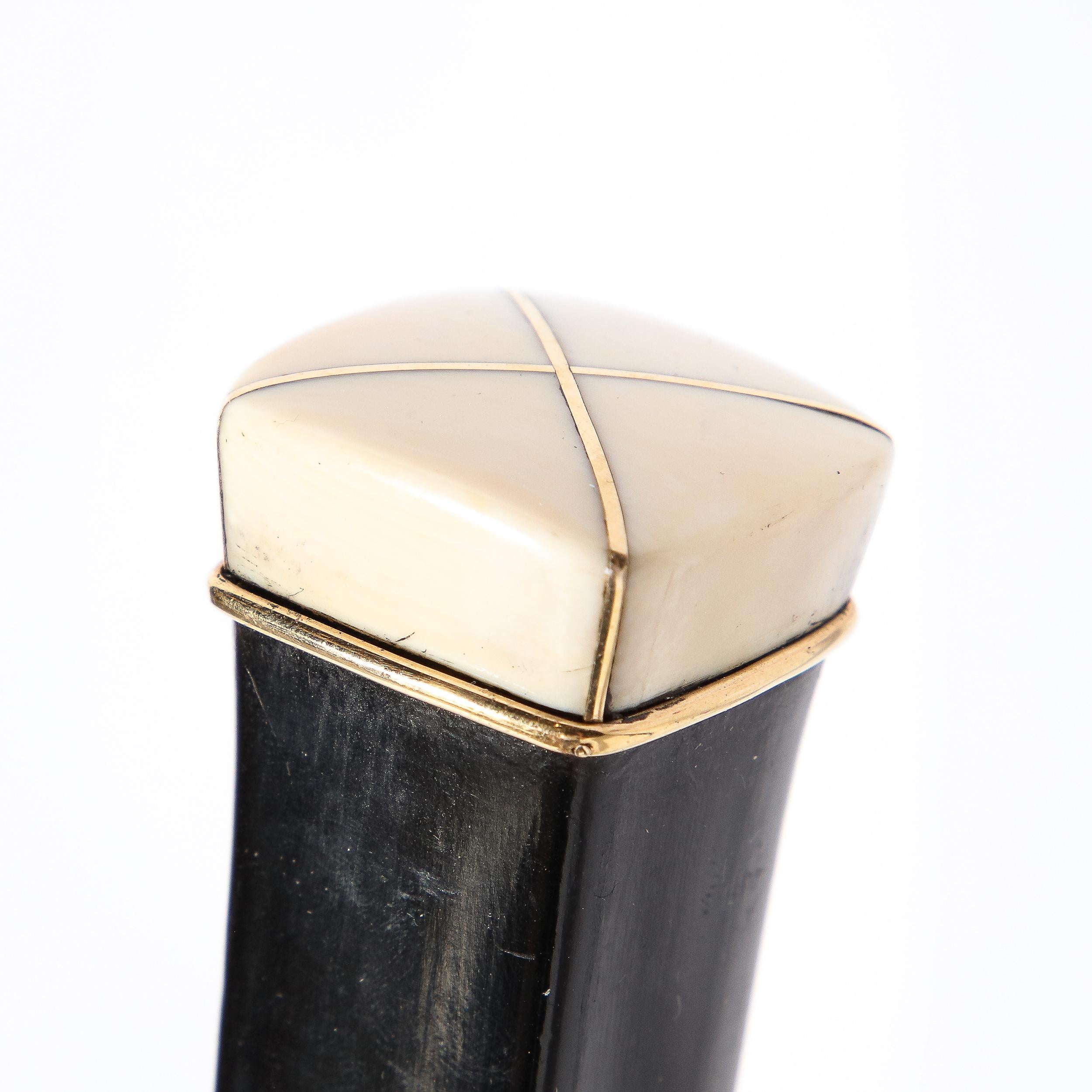 Mid-20th Century Mid-Century Ebonized Walnut W/ Genuine Bone Walking Stick w/ 14K Gold Inlay For Sale
