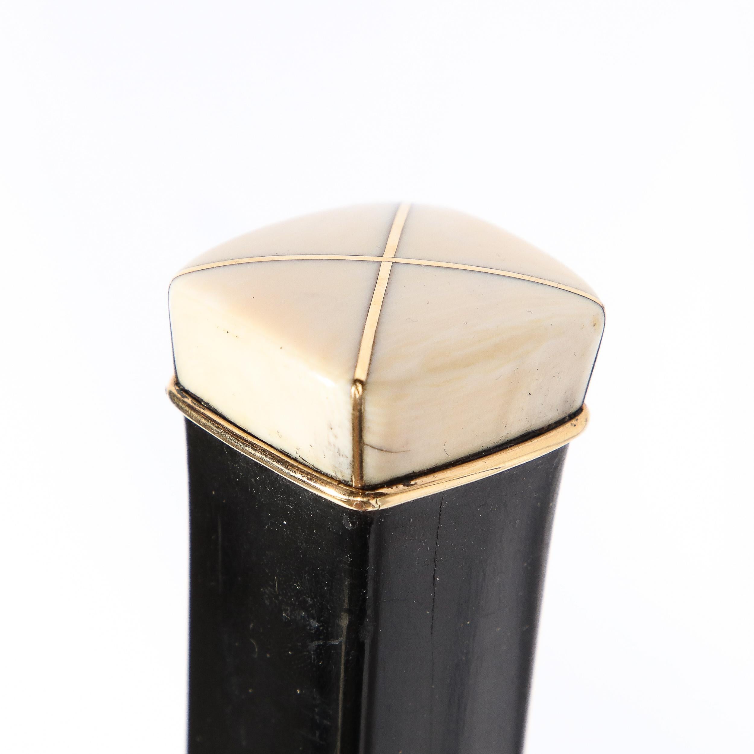 Mid-Century Ebonized Walnut W/ Genuine Bone Walking Stick w/ 14K Gold Inlay For Sale 1
