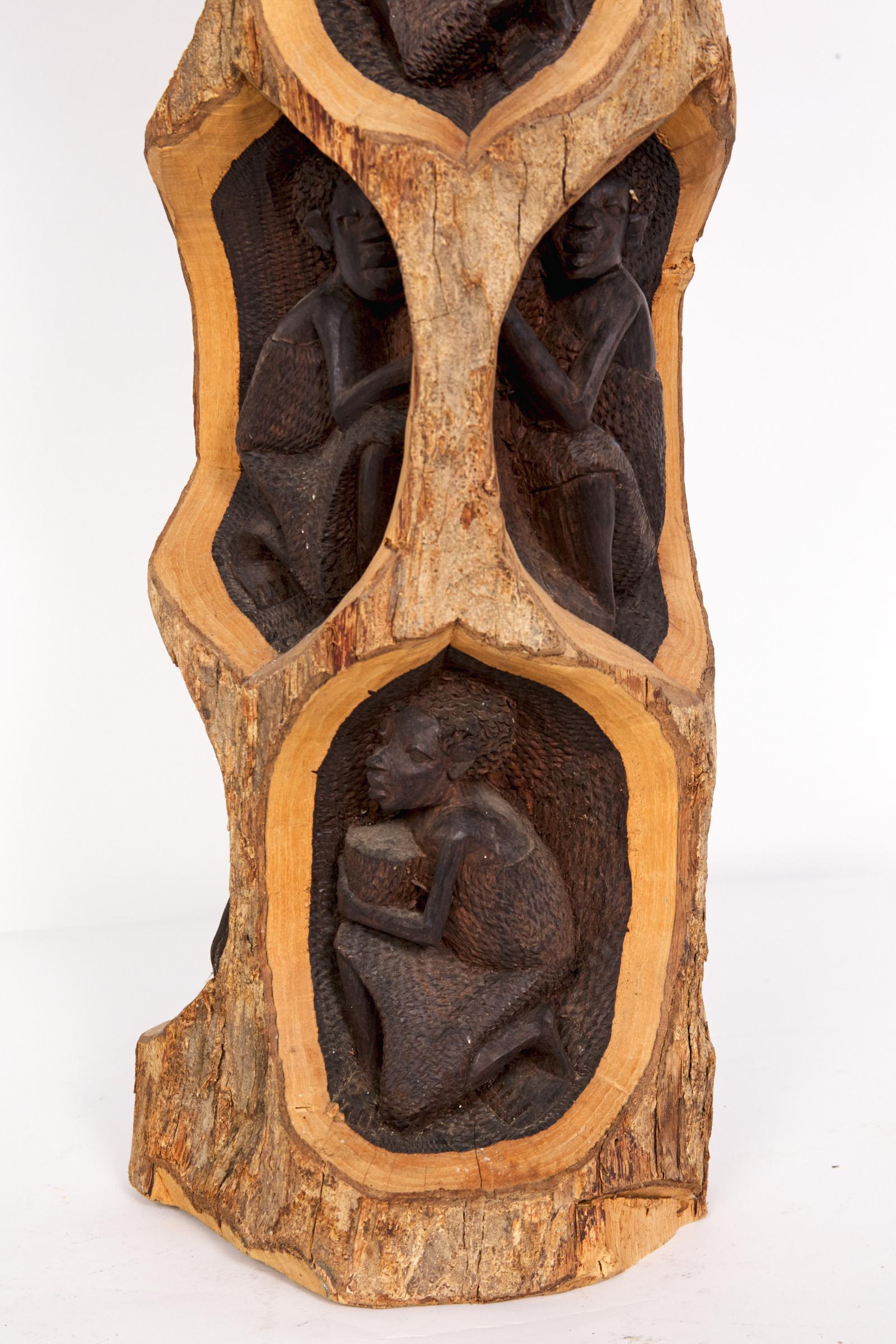 Hand-Carved Midcentury Ebony and Bark Hand Carved Tree of Life Sculpture For Sale