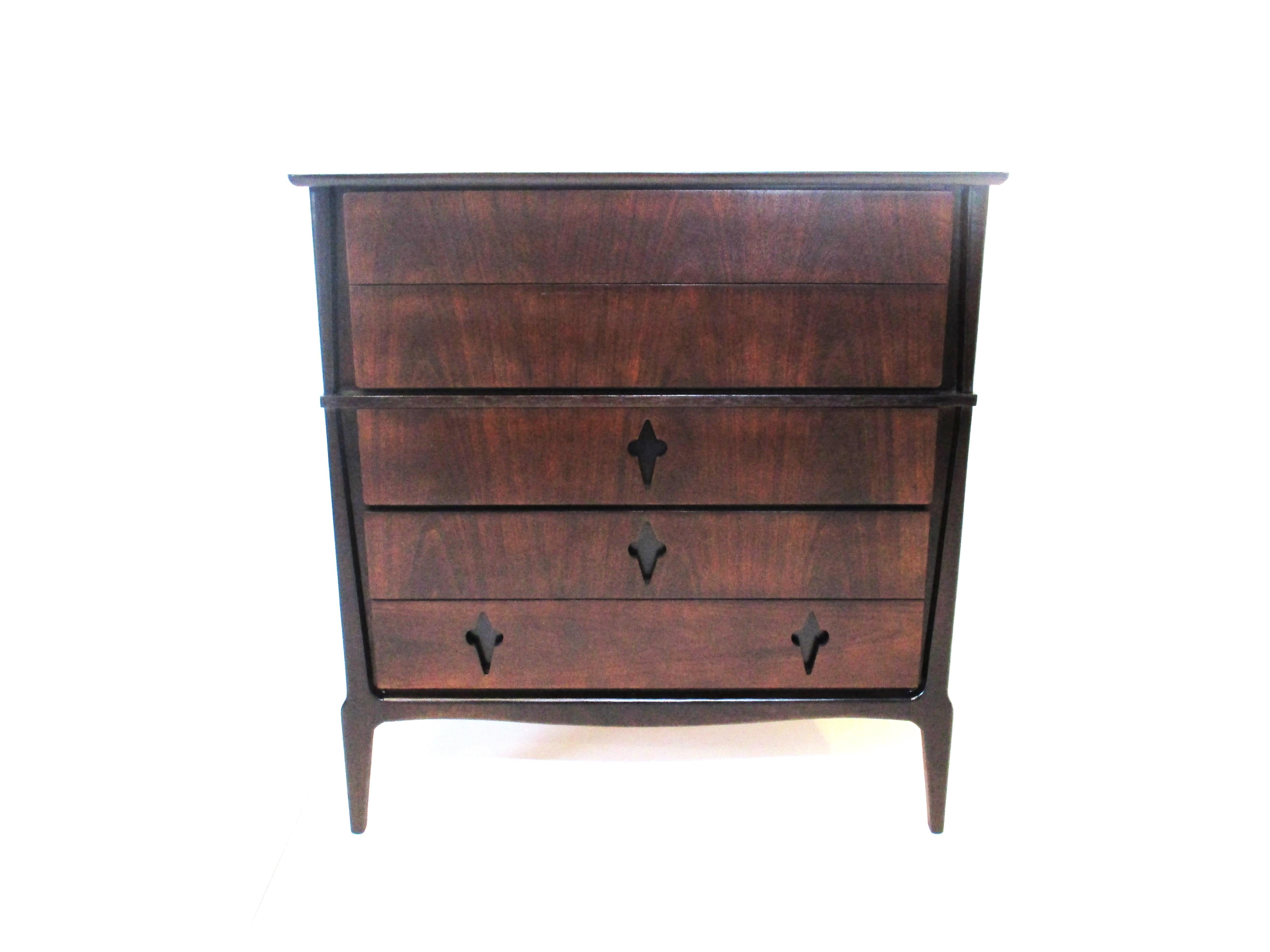 Midcentury Ebony Toned Tall Dresser Chest by United 1
