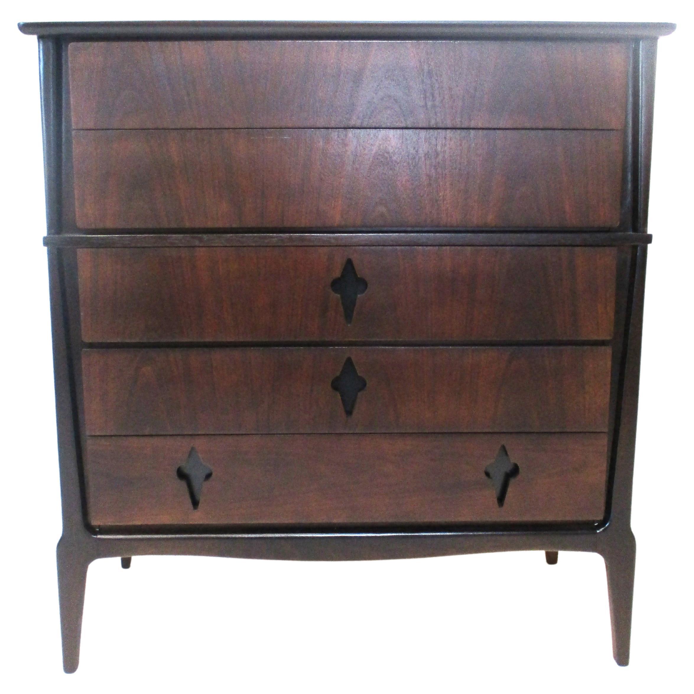 Midcentury Ebony Toned Tall Dresser Chest by United