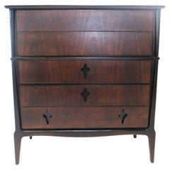 Midcentury Ebony Toned Tall Dresser Chest by United