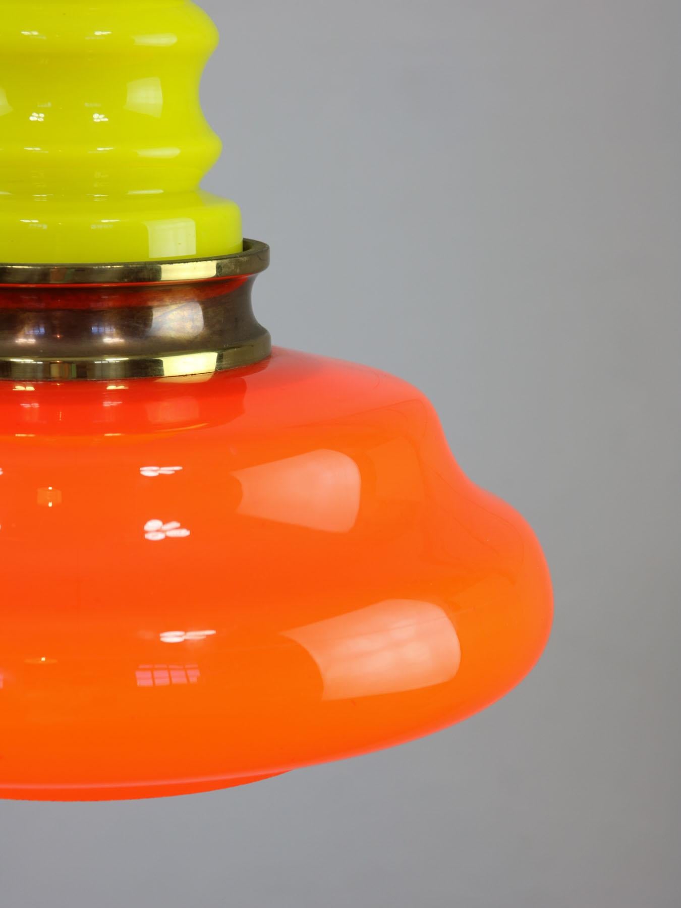 Mid-Century Eclectic Neon Glass and Brass Pendant Lamp For Sale 3