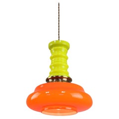 Vintage Mid-Century Eclectic Neon Glass and Brass Pendant Lamp