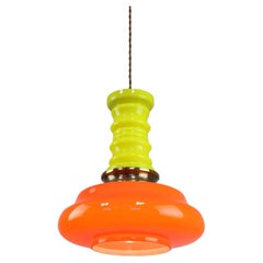 Mid-Century Eclectic Neon Glass and Brass Pendant Lamp