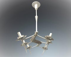 Midcentury, Edgy Polished Nickel Six-Light Chandelier, Style of Yonel Lebovici
