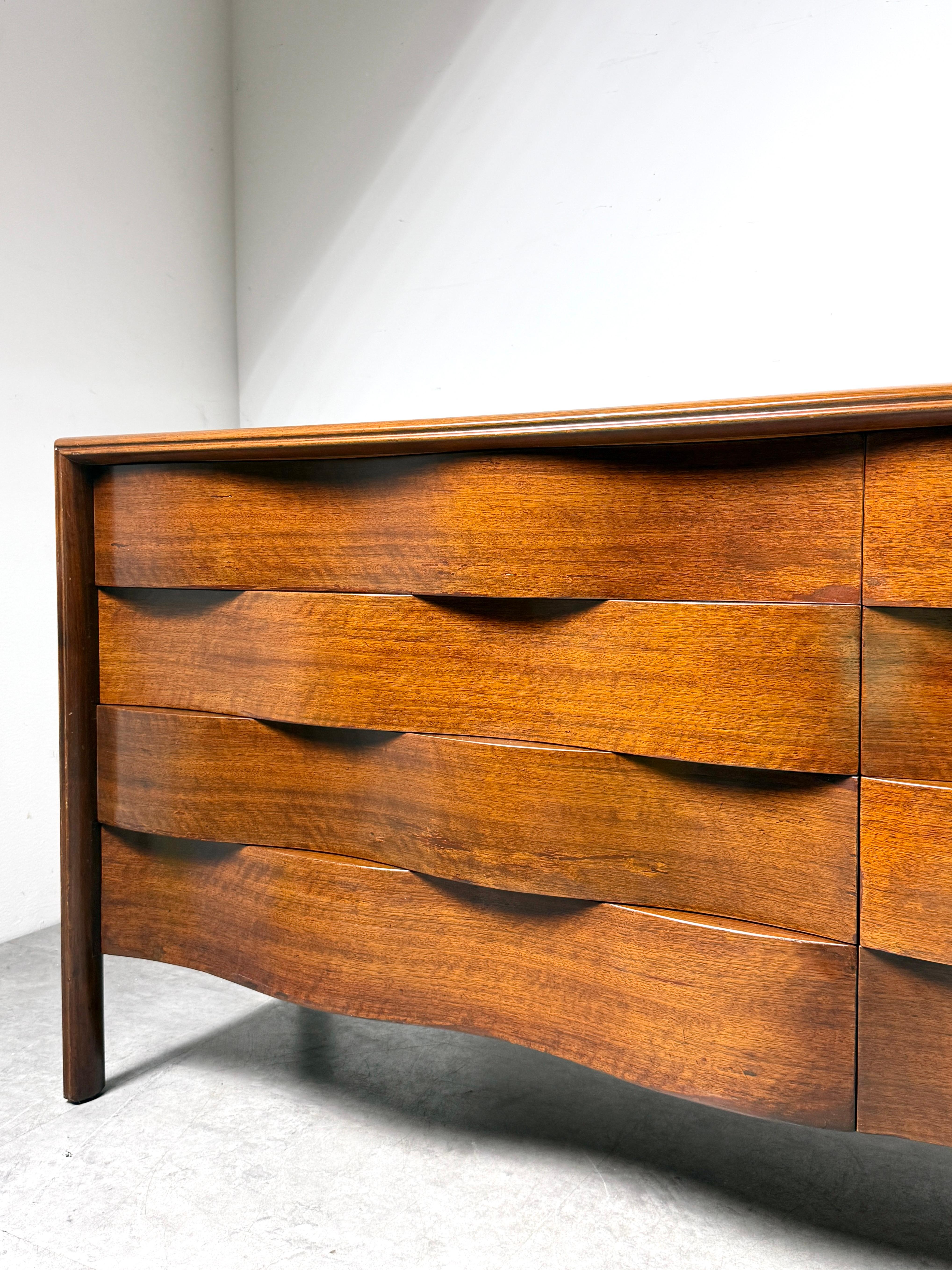 Mid Century Edmond J Spence Wave Front Eight Drawer Dresser Cabinet Sweden 1950s 7