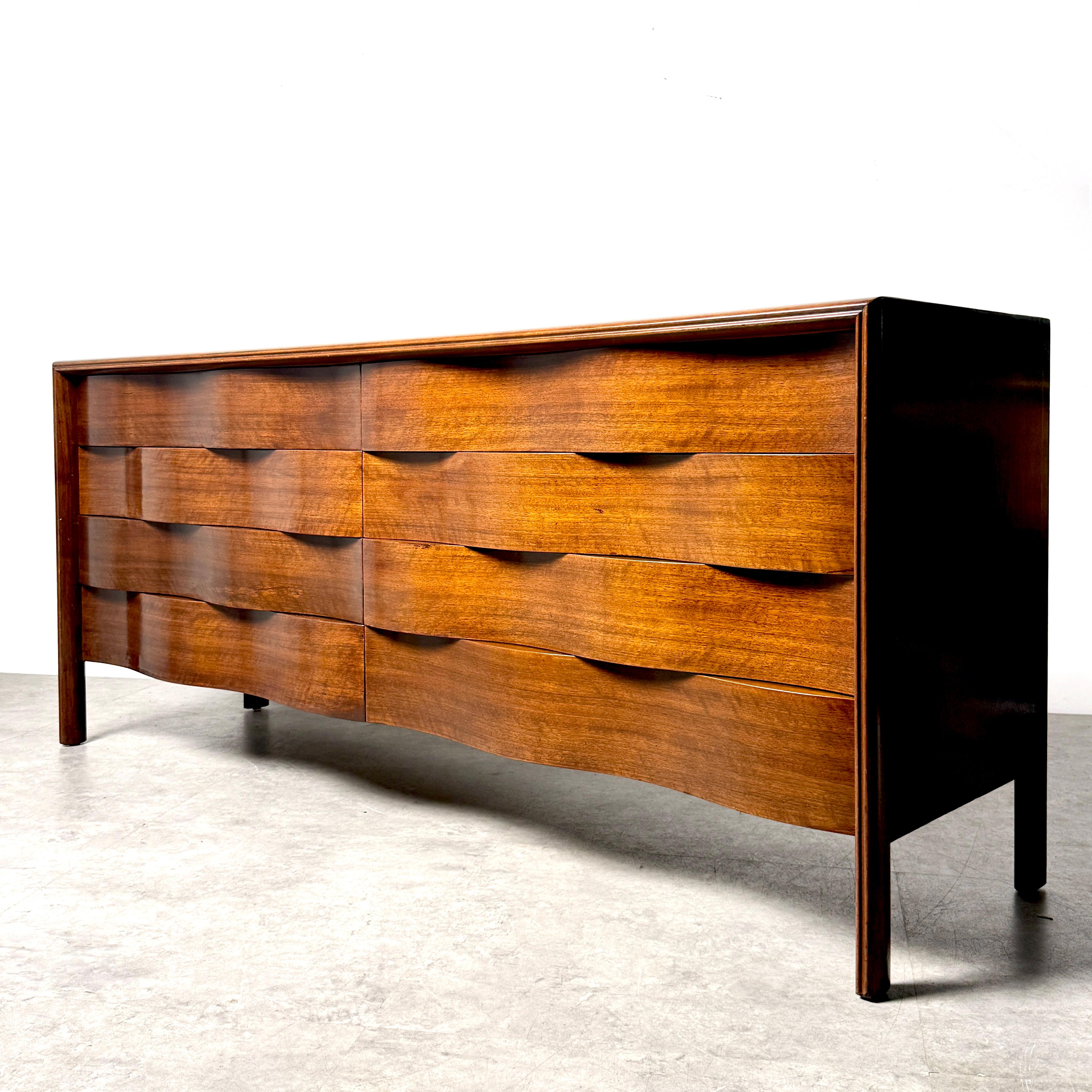 Mid-Century Modern Mid Century Edmond J Spence Wave Front Eight Drawer Dresser Cabinet Sweden 1950s