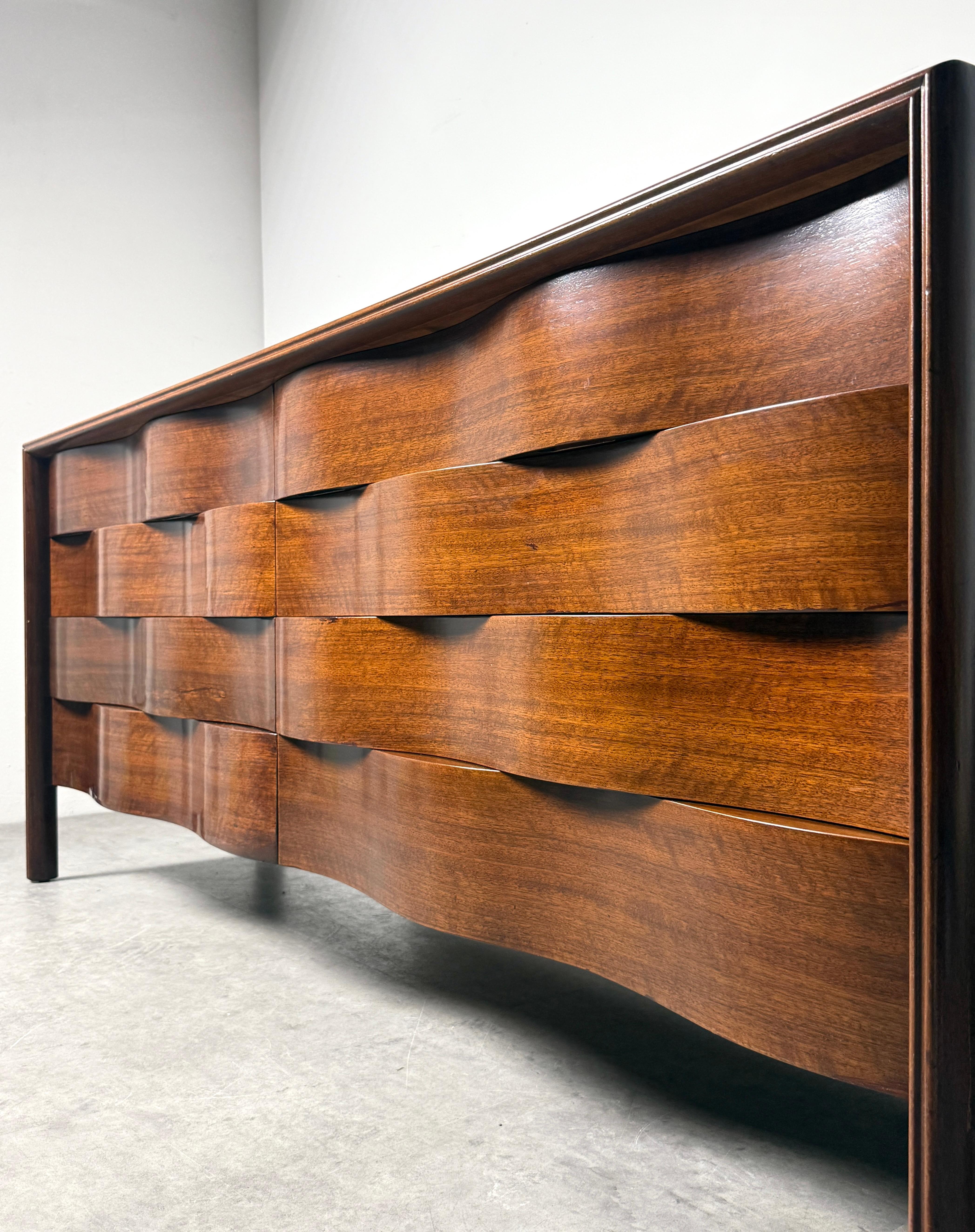Swedish Mid Century Edmond J Spence Wave Front Eight Drawer Dresser Cabinet Sweden 1950s