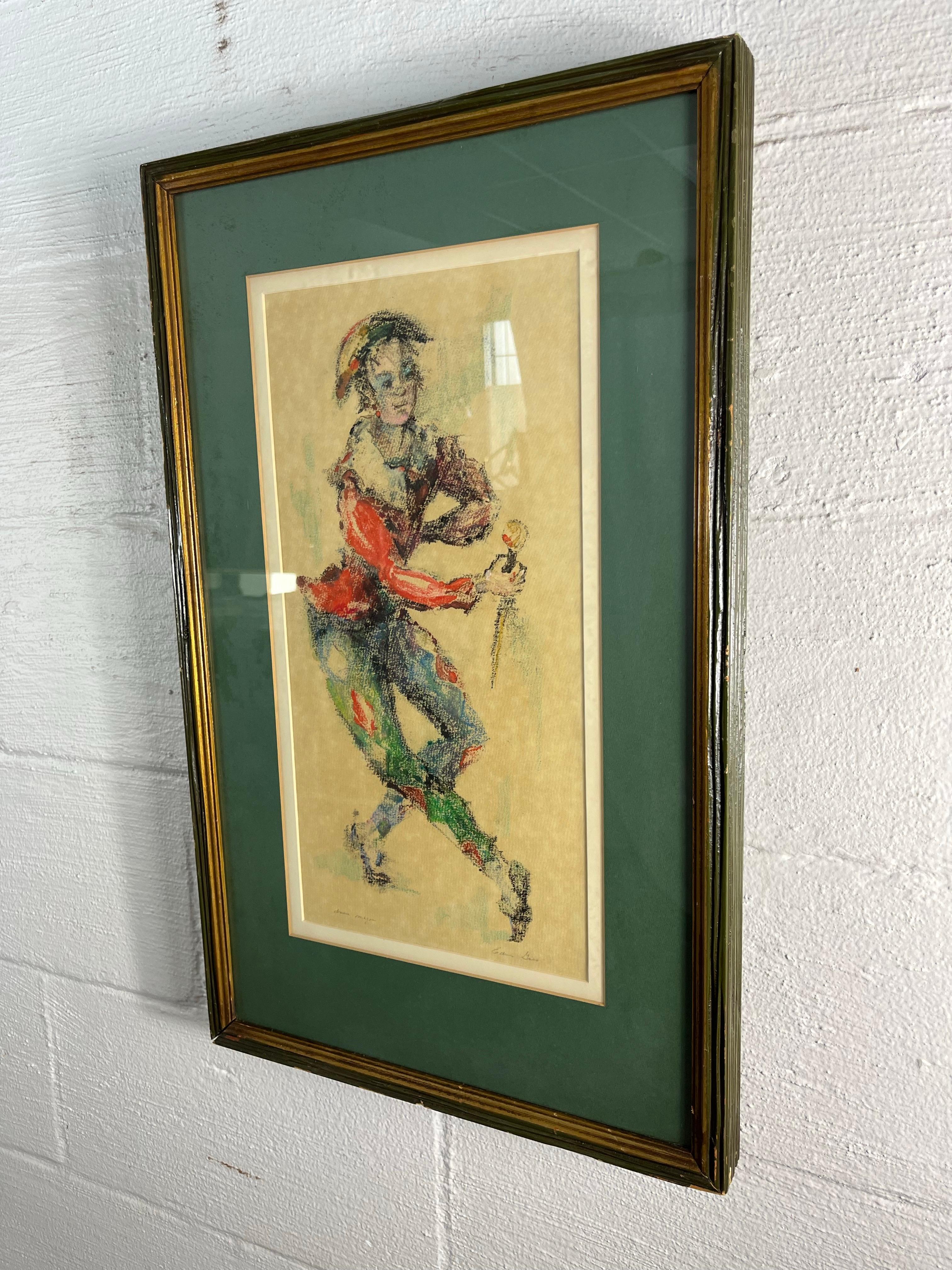 Mitte des Jahrhunderts Edna Gass Harlekin Jester Gemälde Drama Major (Moderne der Mitte des Jahrhunderts) im Angebot