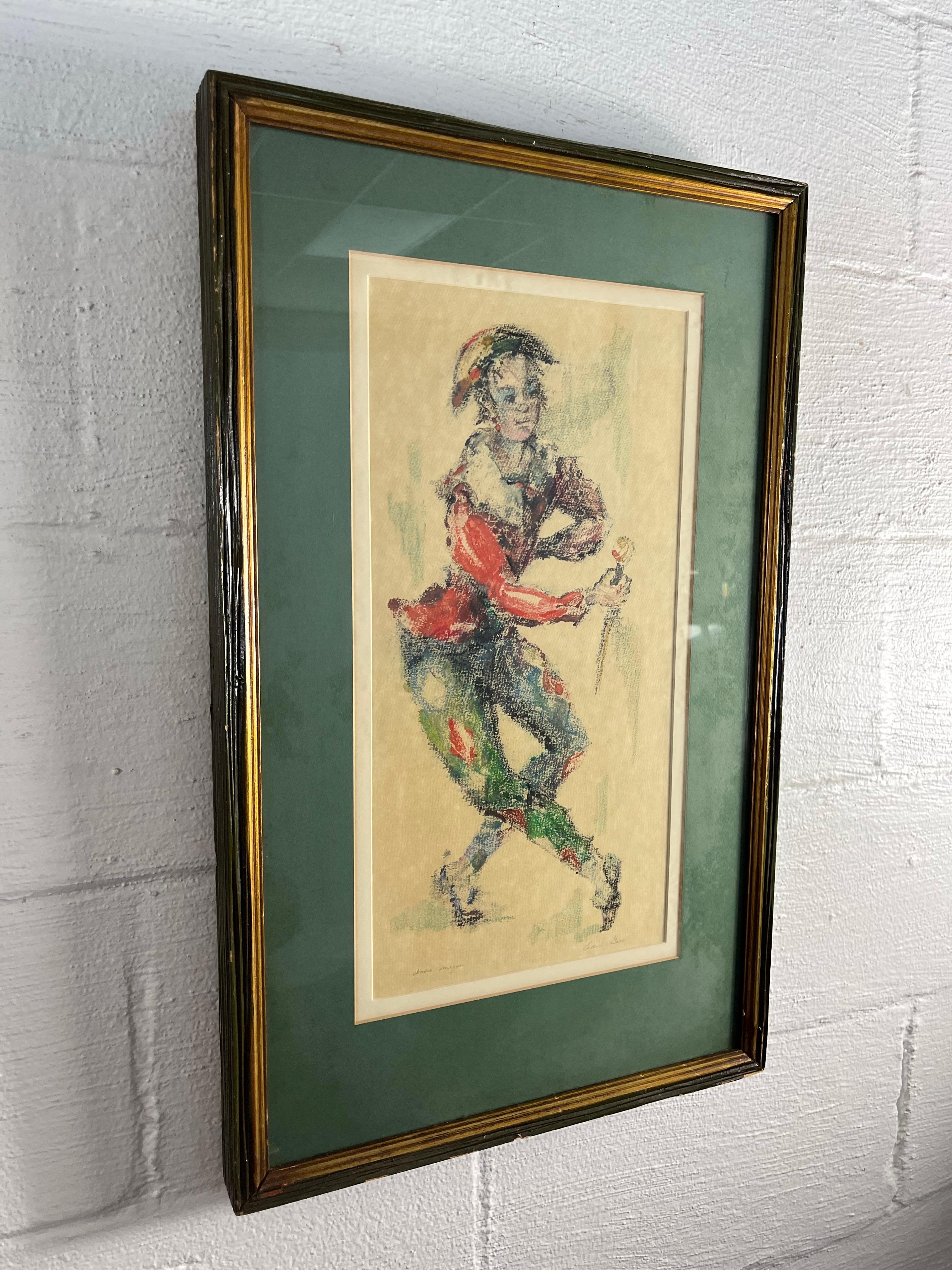 Mitte des Jahrhunderts Edna Gass Harlekin Jester Gemälde Drama Major (amerikanisch) im Angebot