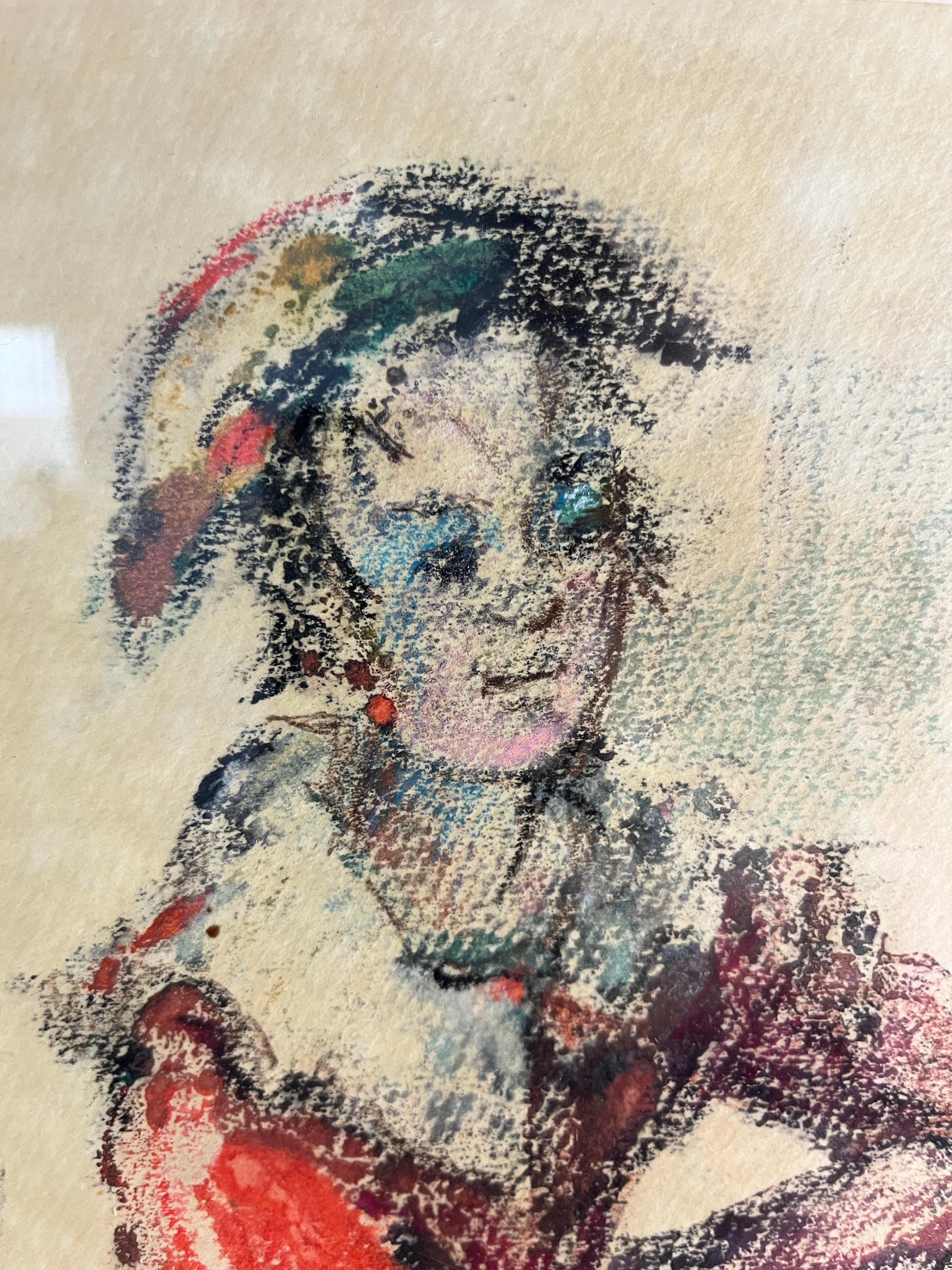 Mitte des Jahrhunderts Edna Gass Harlekin Jester Gemälde Drama Major im Zustand „Gut“ im Angebot in W Allenhurst, NJ