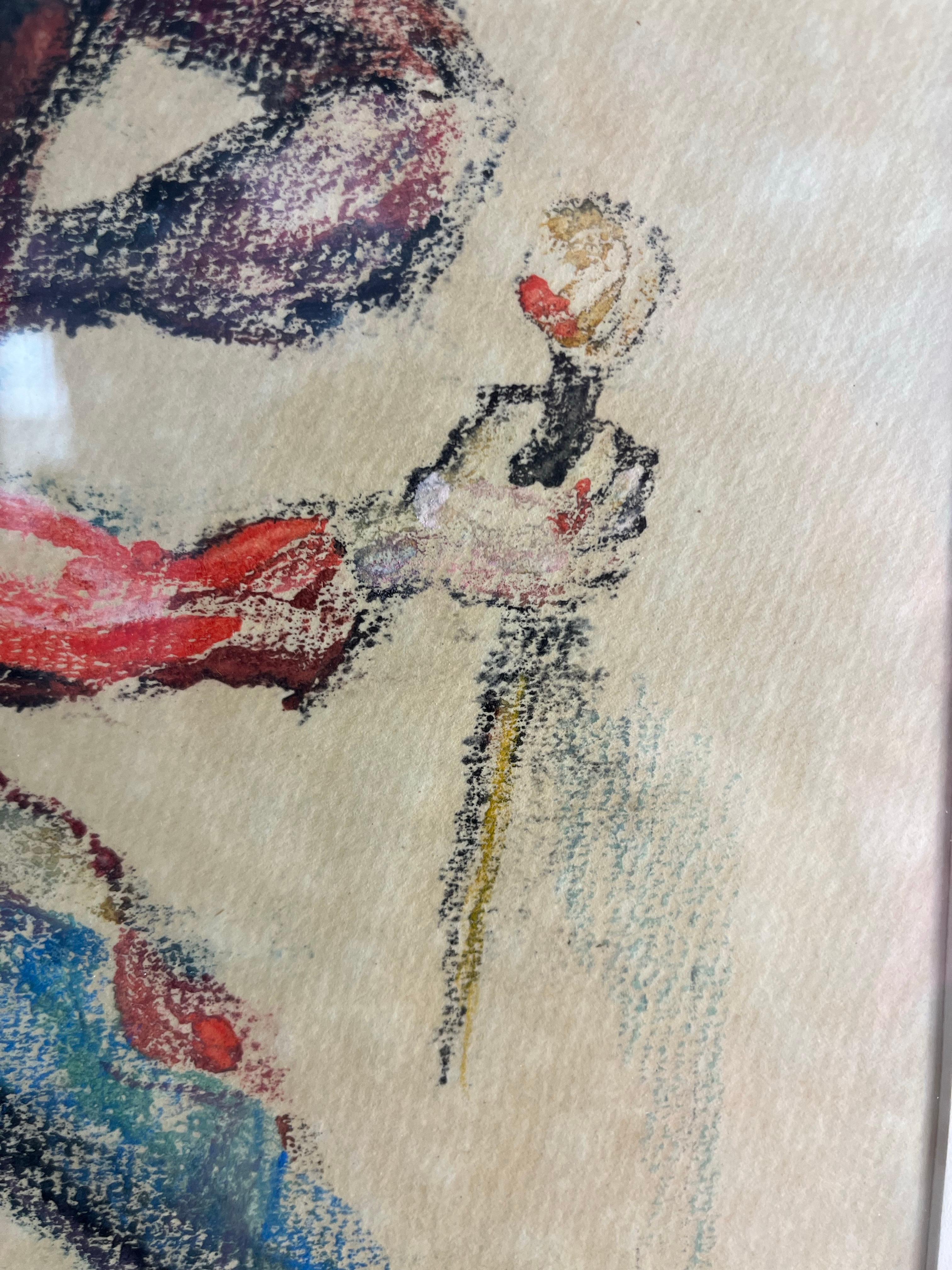 Mitte des Jahrhunderts Edna Gass Harlekin Jester Gemälde Drama Major im Angebot 1